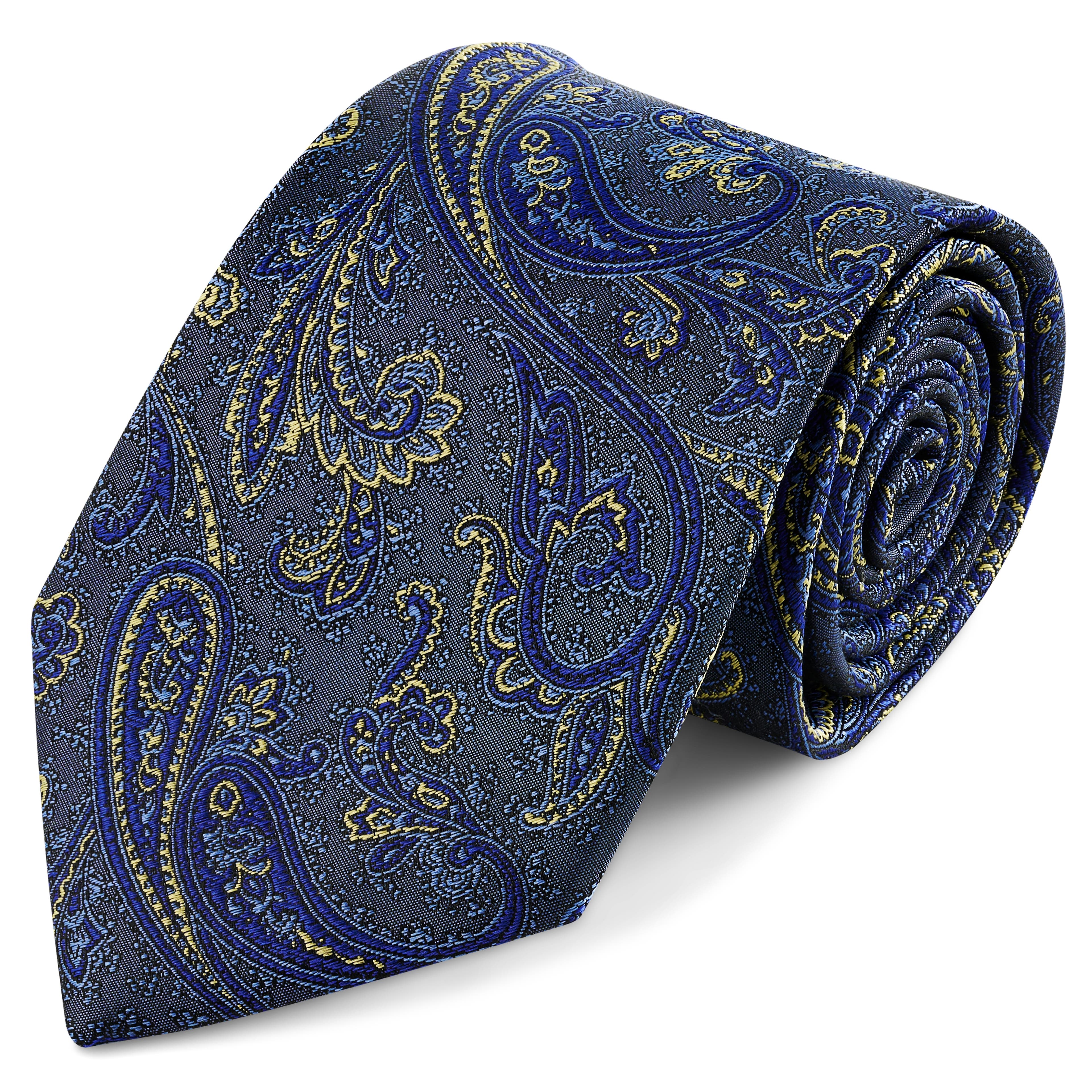 Világoskék és arany paisley mintás selyem nyakkendő | 8 cm Világoskék és arany paisley mintás selyem nyakkendő | 8 cm