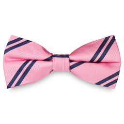 Navy Twin Stripe Pink Silk Pre-Tied Bow Tie