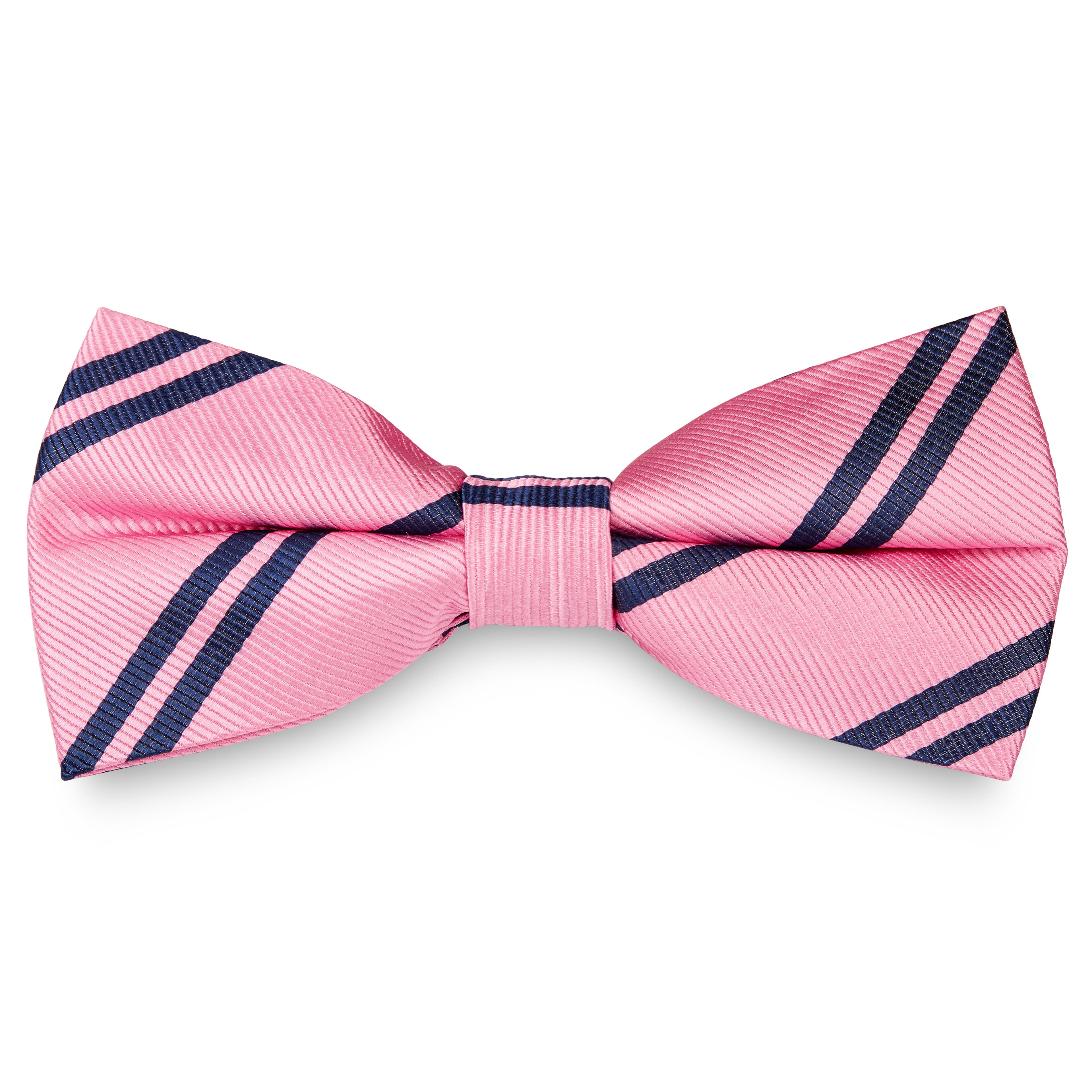 Peach Blossom & Navy Blue Twin Stripe Silk Pre-Tied Bow Tie