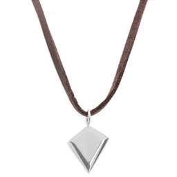Iconic | Brown Leather With Silver-Tone Stainless Steel Triangle Necklace
