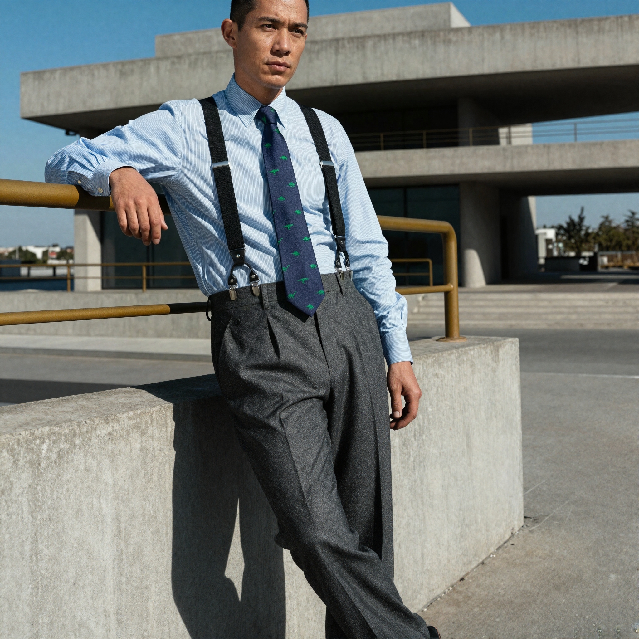 Navy Blue Skinny Tie with Dinosaurs - 3