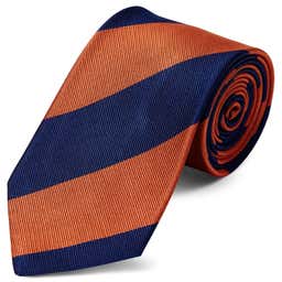 Corbata de 8 cm de seda con rayas naranjas y azul marino