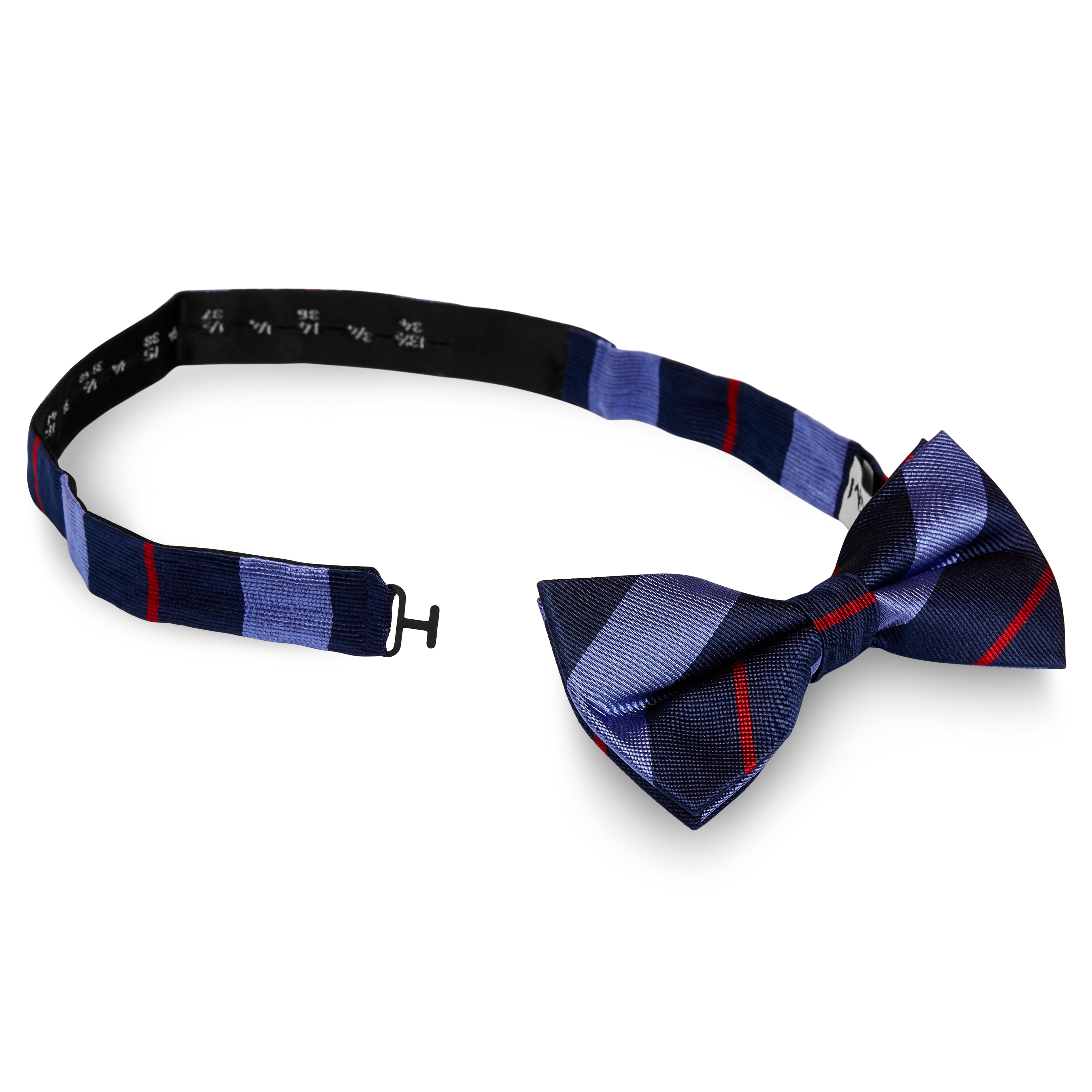 Pajarita de seda azul marino con rayas azules y rojas - 2