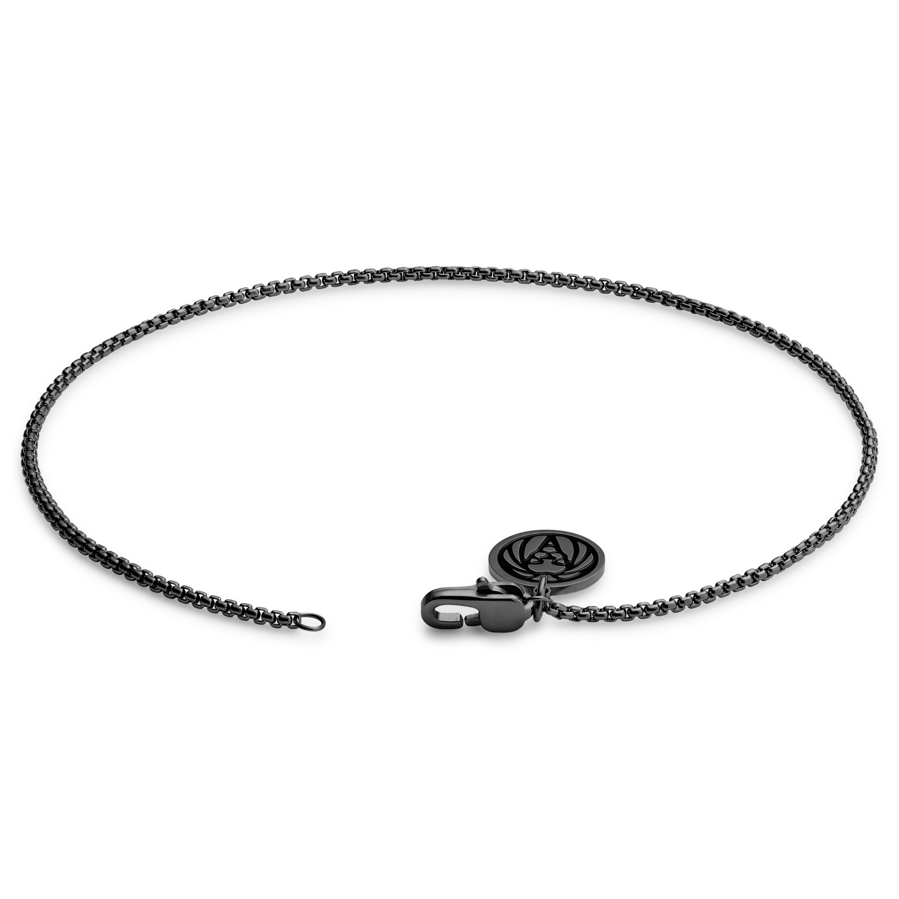 Essentials | Fényes fekete ívelt kockalánc karkötő - 1 mm - 3