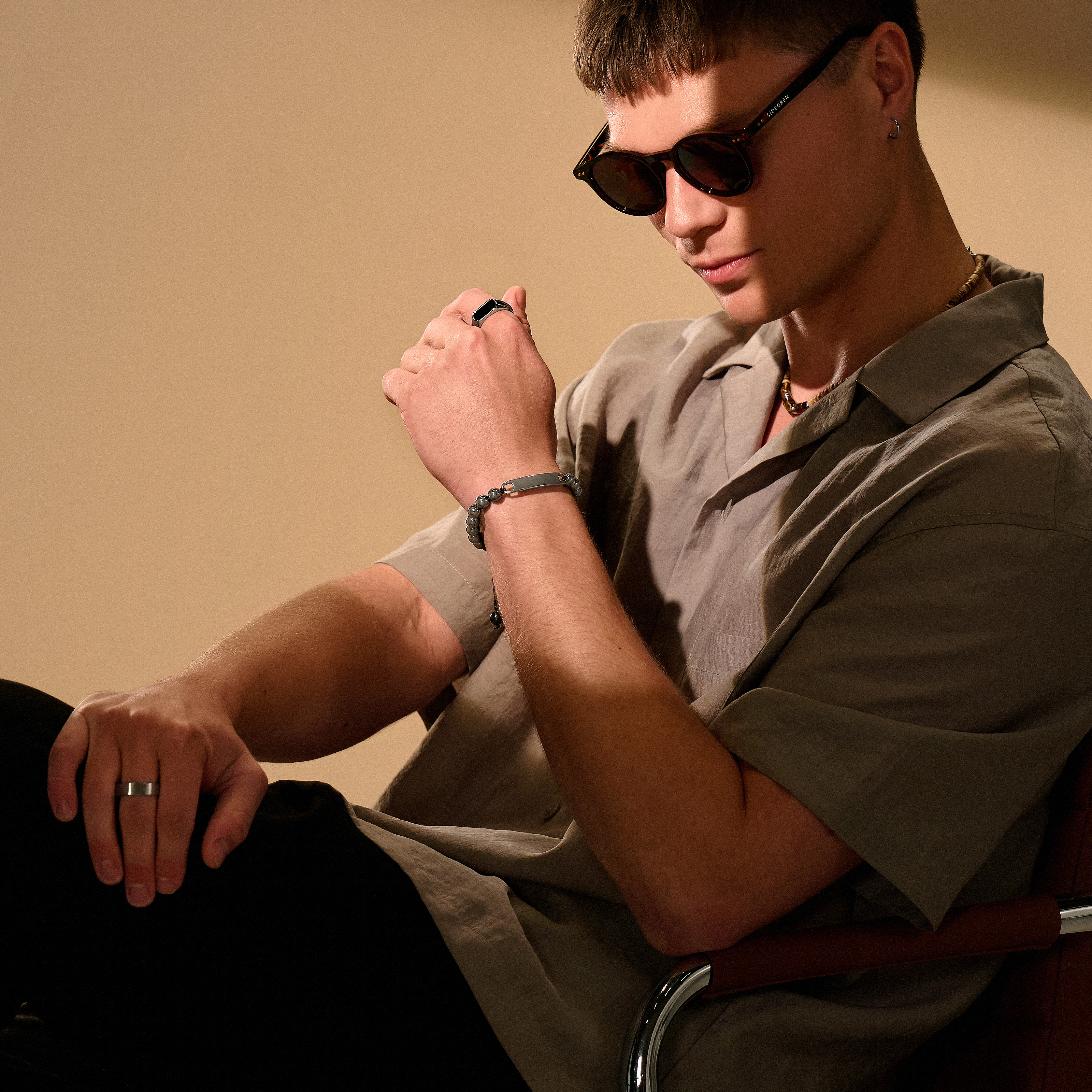 Hematito ir nerūdijančio plieno ID apyrankė - 5