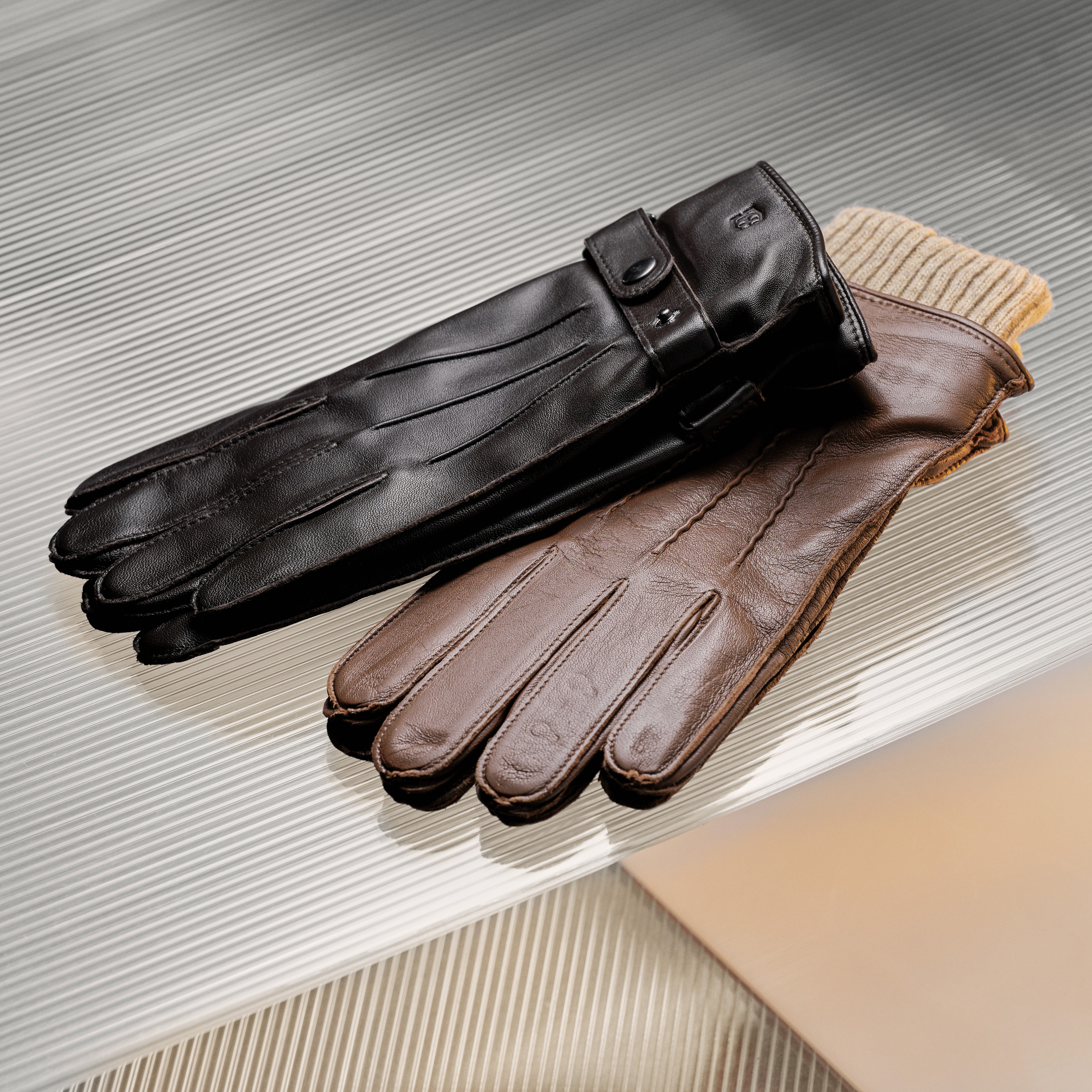 Sweater Brune Touchscreen Kompatible Fåreskind Handsker med Manchetter - 5