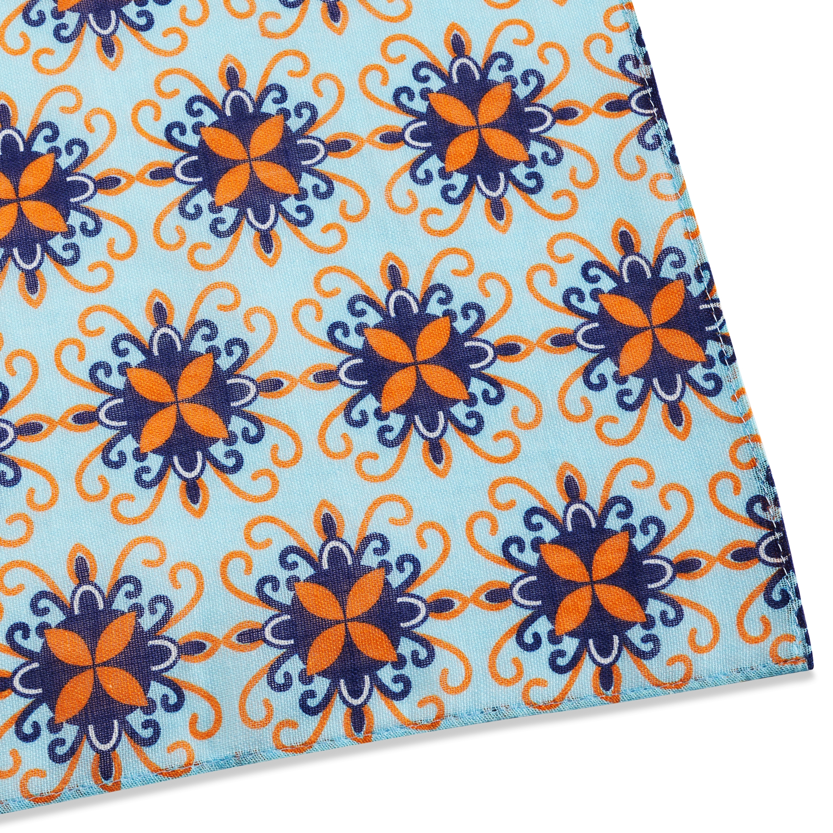 Vaaleanturkoosi & Oranssi Kukkakuvoinen Kiekura Puuvillahuivi - 4