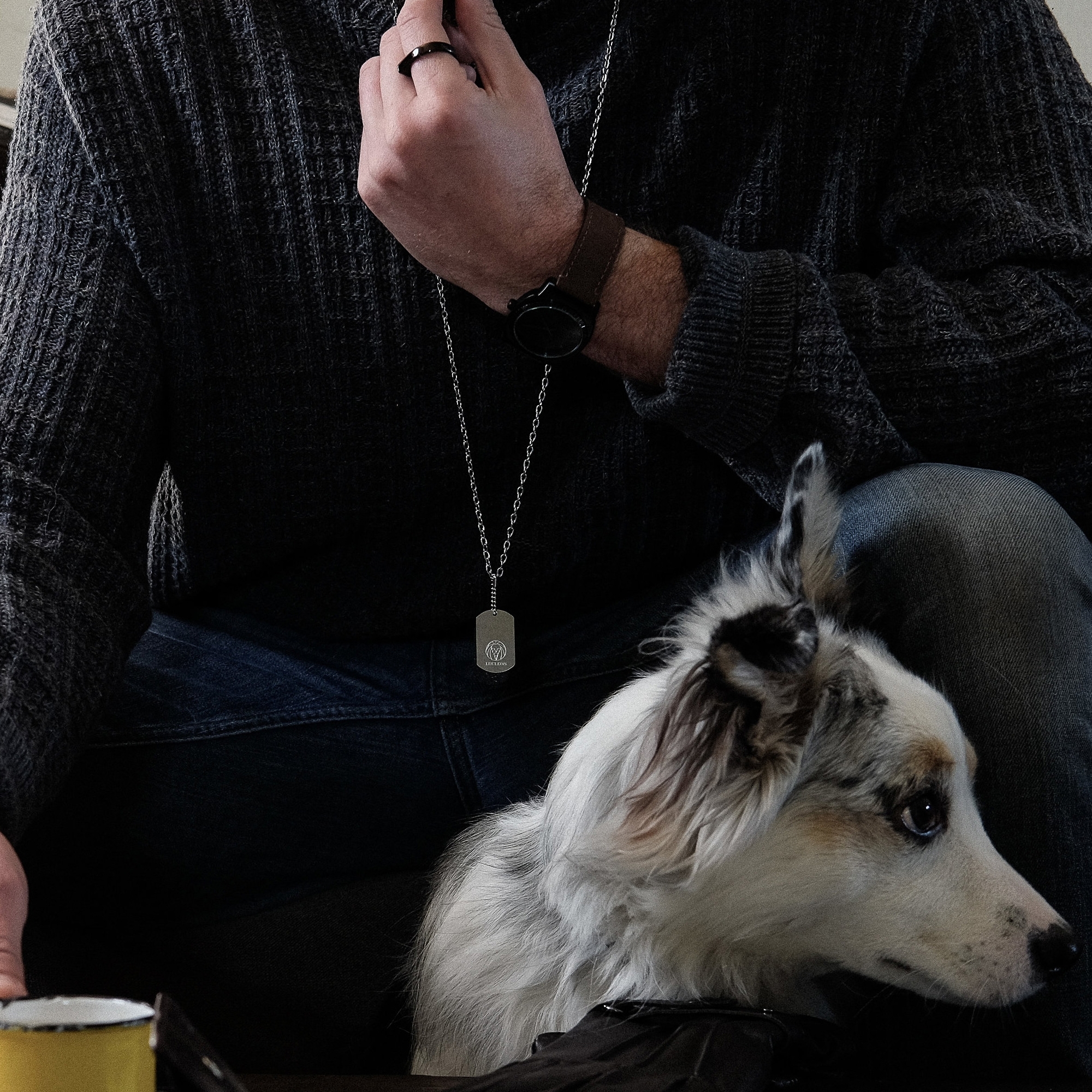 Silver-Tone Stainless Steel With Black & Silver-Tone Double Dog Tag Cable Chain Necklace - 6