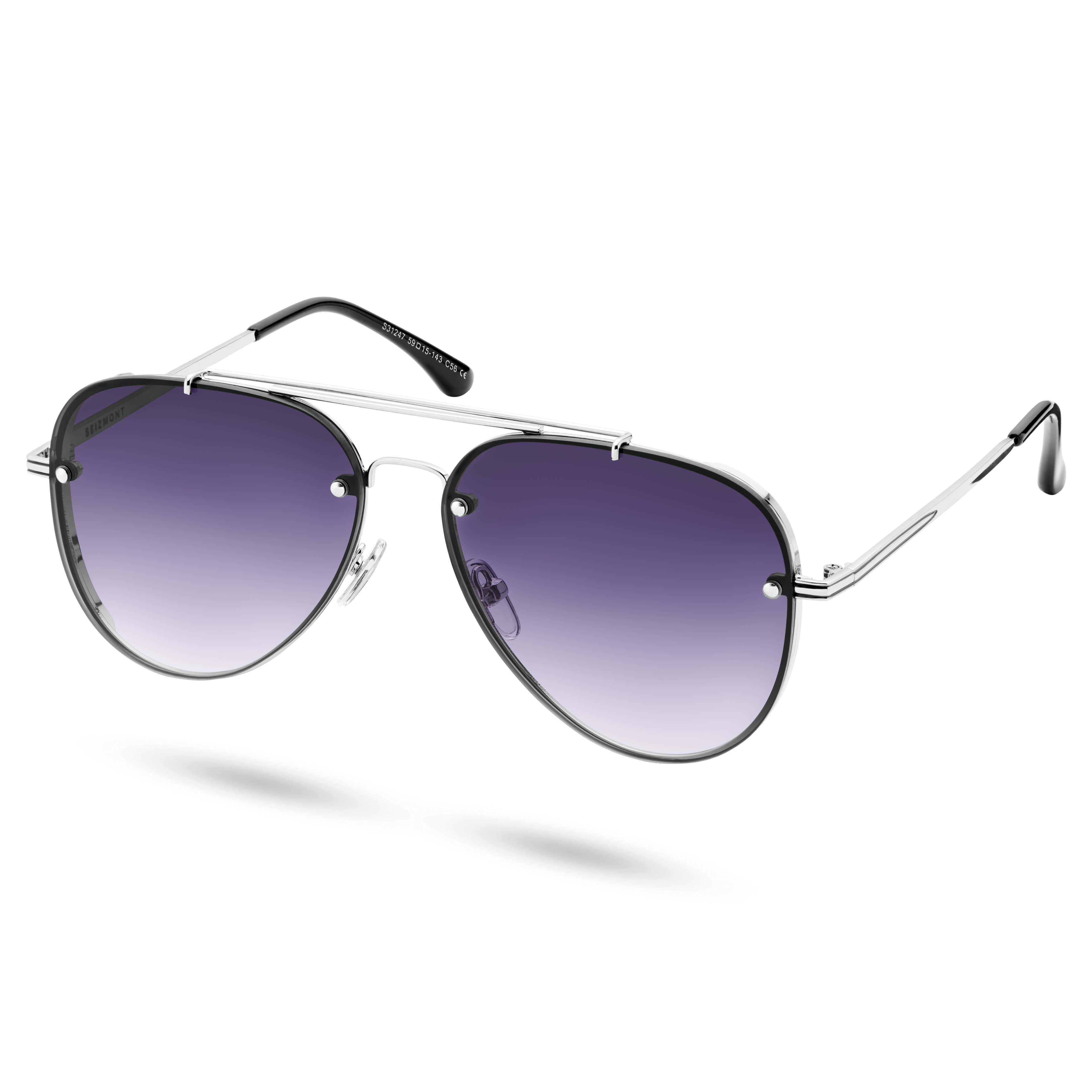 Silver-tone Smokey Black Gradient Aviator Sunglasses