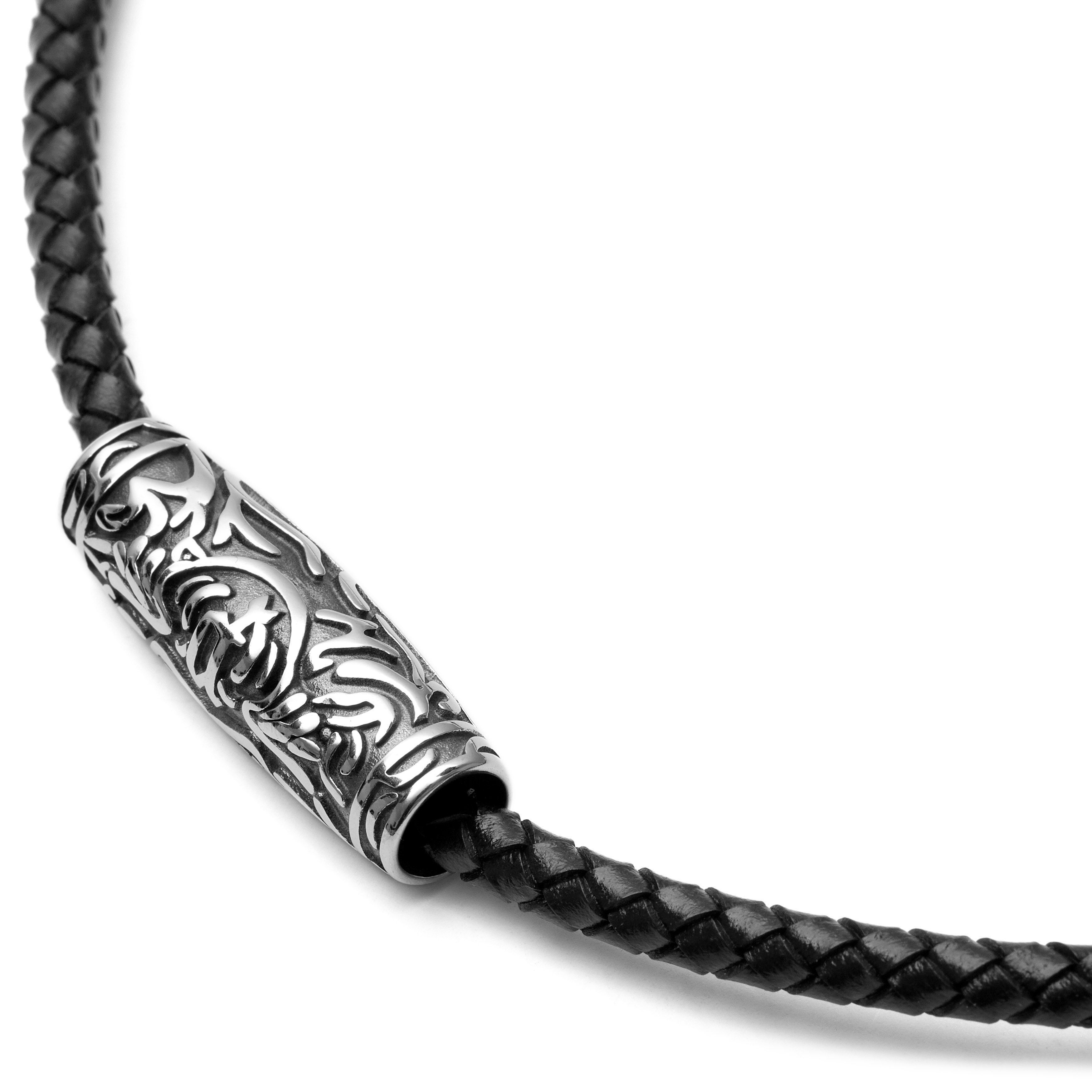 Rune Barrel Black Leather Necklace - 2