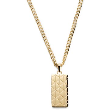 Icarus | Gold-Tone Armor Pattern Dog Tag Curb Chain Necklace