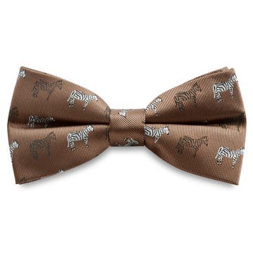 Zoikos | Nœud papillon pré-noué marron à motif représentant des zèbres Zoikos | Nœud papillon pré-noué marron à motif représentant des zèbres