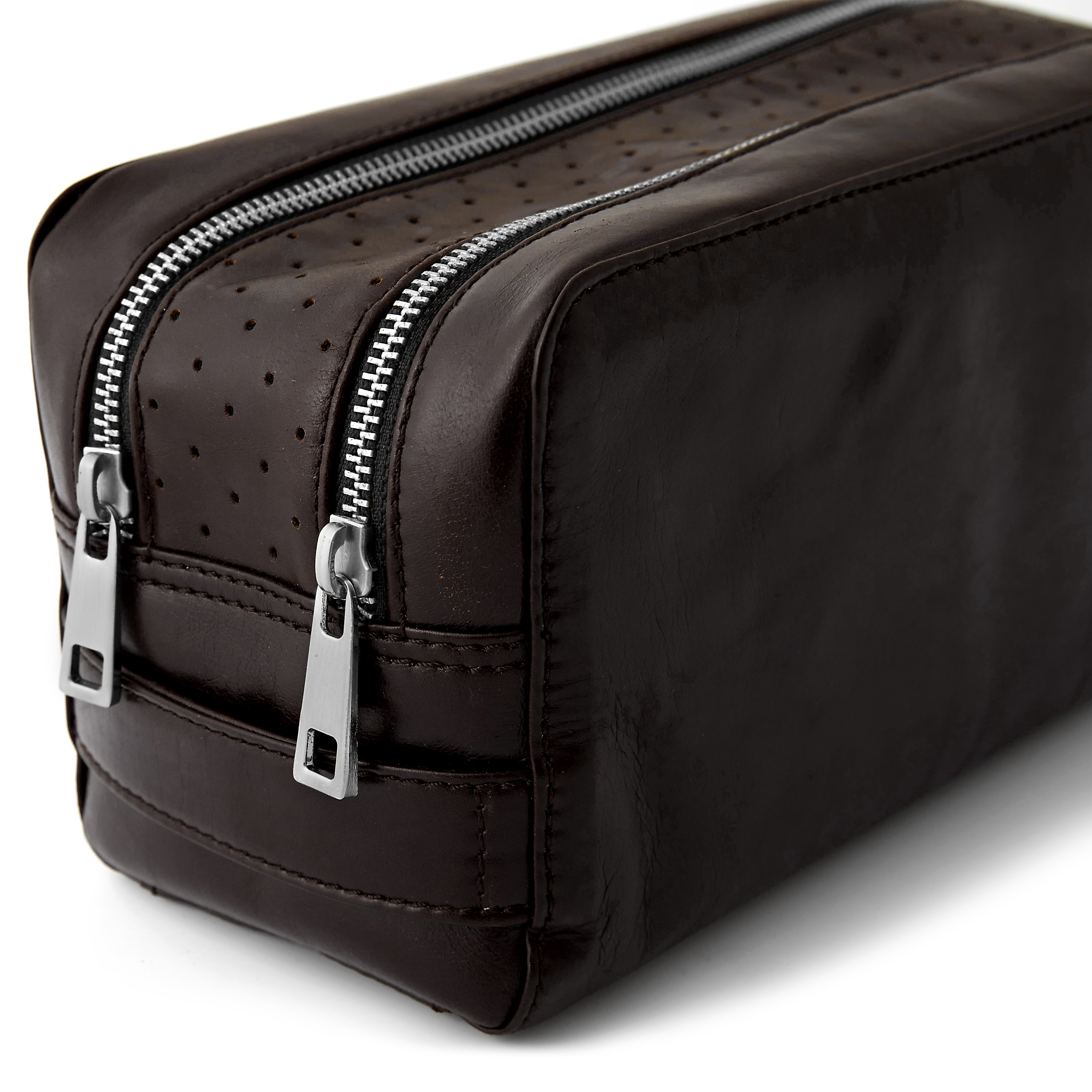 Trousse de toilette marron foncé double zip Jasper - 6
