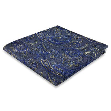 Pochette de costume en soie à motif cachemire bleu clair et doré Pochette de costume en soie à motif cachemire bleu clair et doré