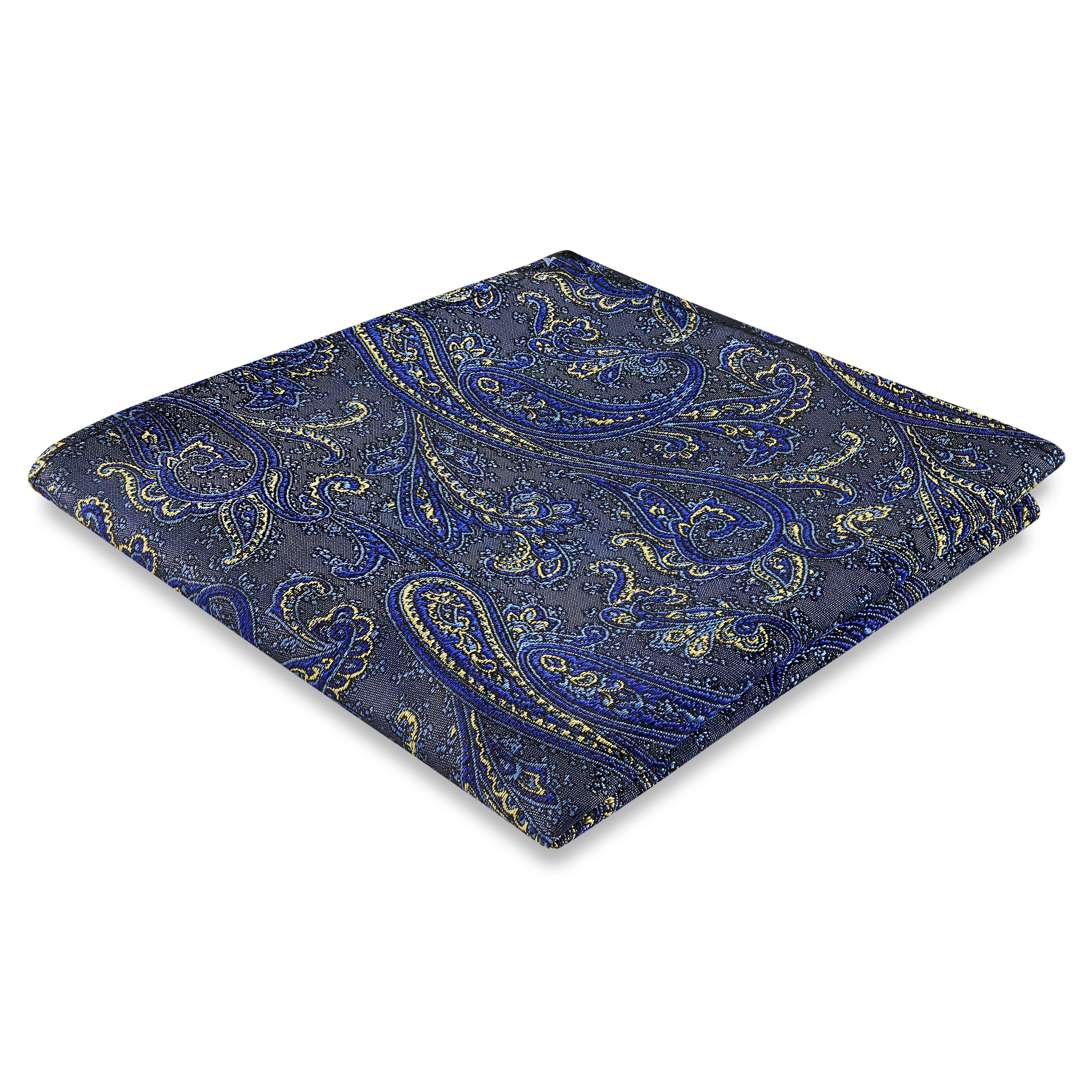 Vaaleansininen & Kultainen Paisley Silkki Taskuliina Vaaleansininen & Kultainen Paisley Silkki Taskuliina