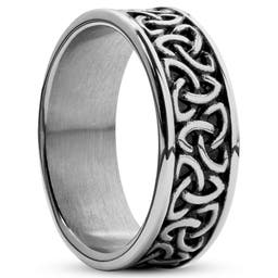 Evan | 7 mm Silver-Tone Stainless Steel With Trinity Knot Pattern Celtic Ring