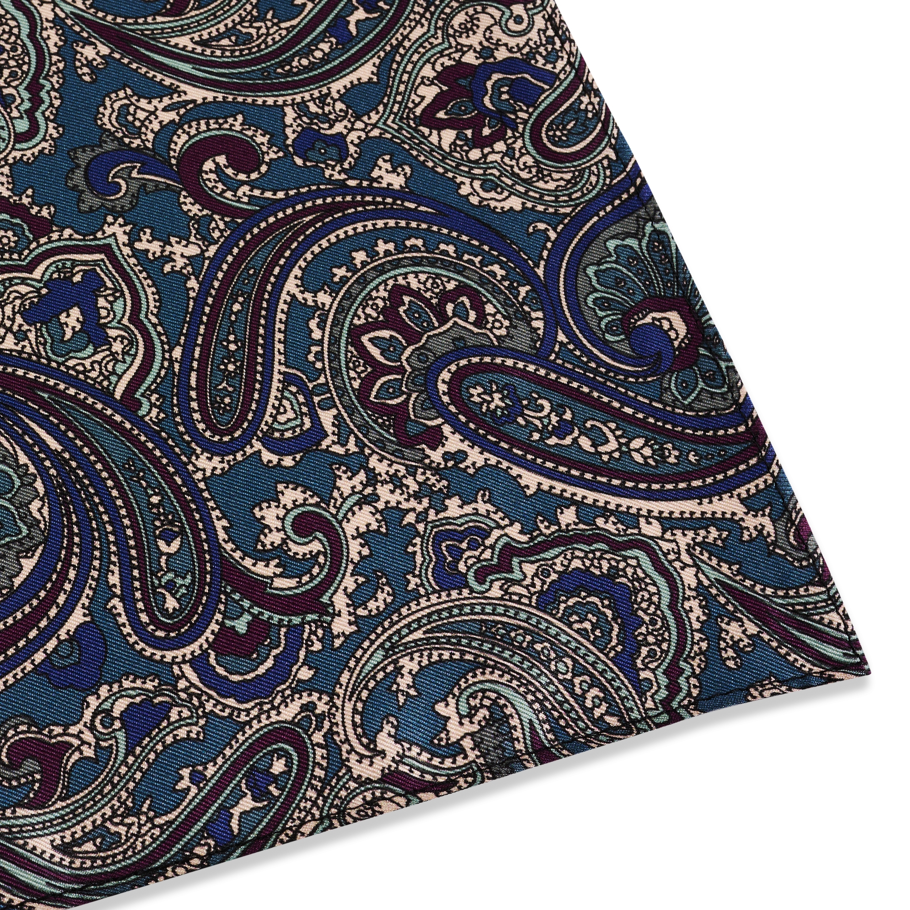 Pañuelo de cuello de seda con estampado cachemir azul oscuro y verde oscuro - 4