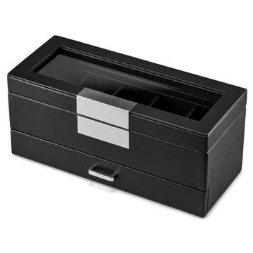5-Slot Black Faux Leather Watch Display Case & Jewellery Drawer 5-Slot Black Faux Leather Watch Display Case & Jewellery Drawer