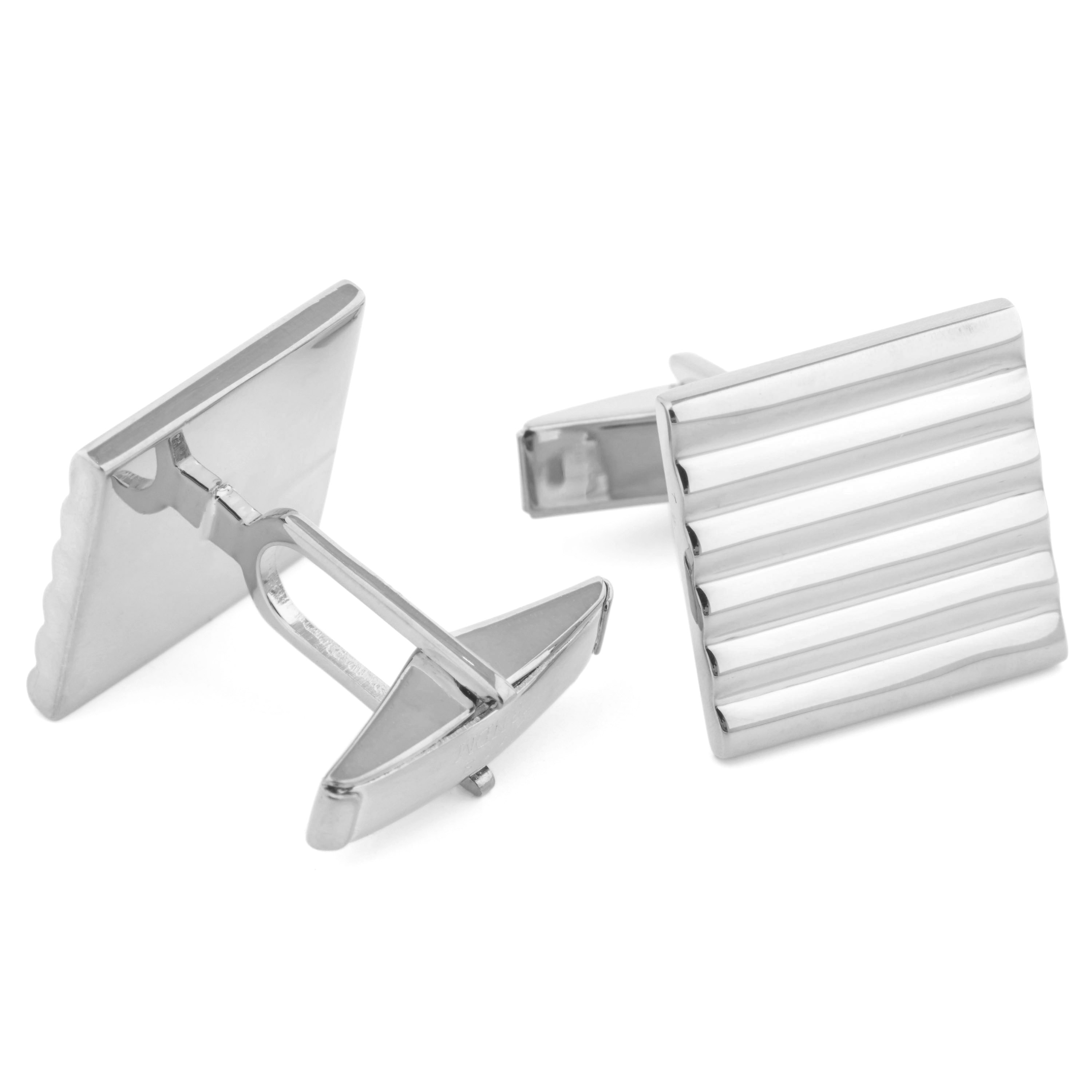 925 Zilveren Set met Korte Dasspeld en Geribbeld Design - 3