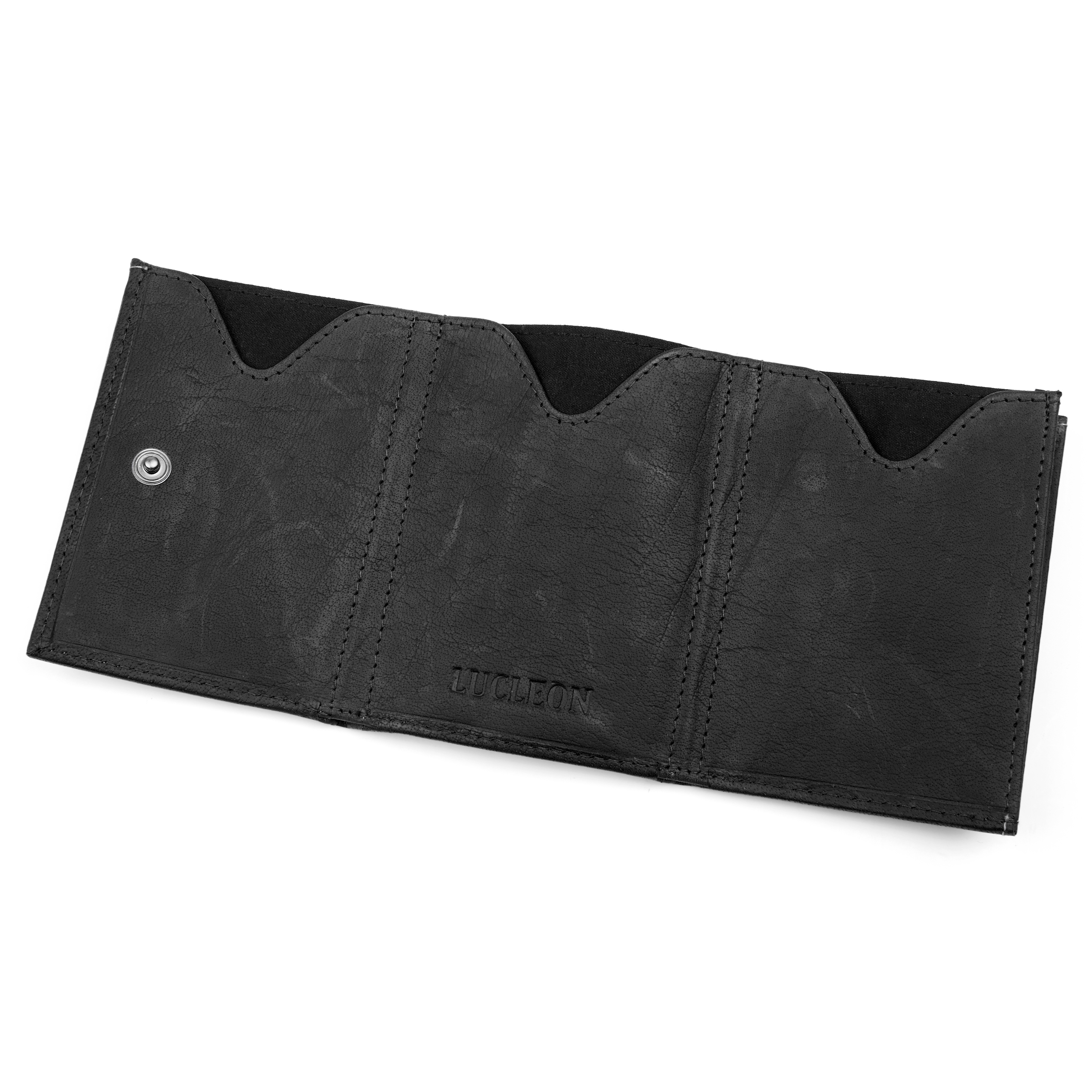 Oxford majhna črna trikrat zložena usnjena denarnica - 3