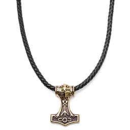 Black Leather With Gold-Tone Viking Hammer Necklace