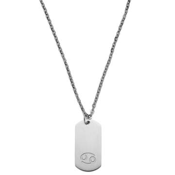 Zodiac | Silver-Tone Stainless Steel Cancer Star Sign Dog Tag Cable Chain Necklace