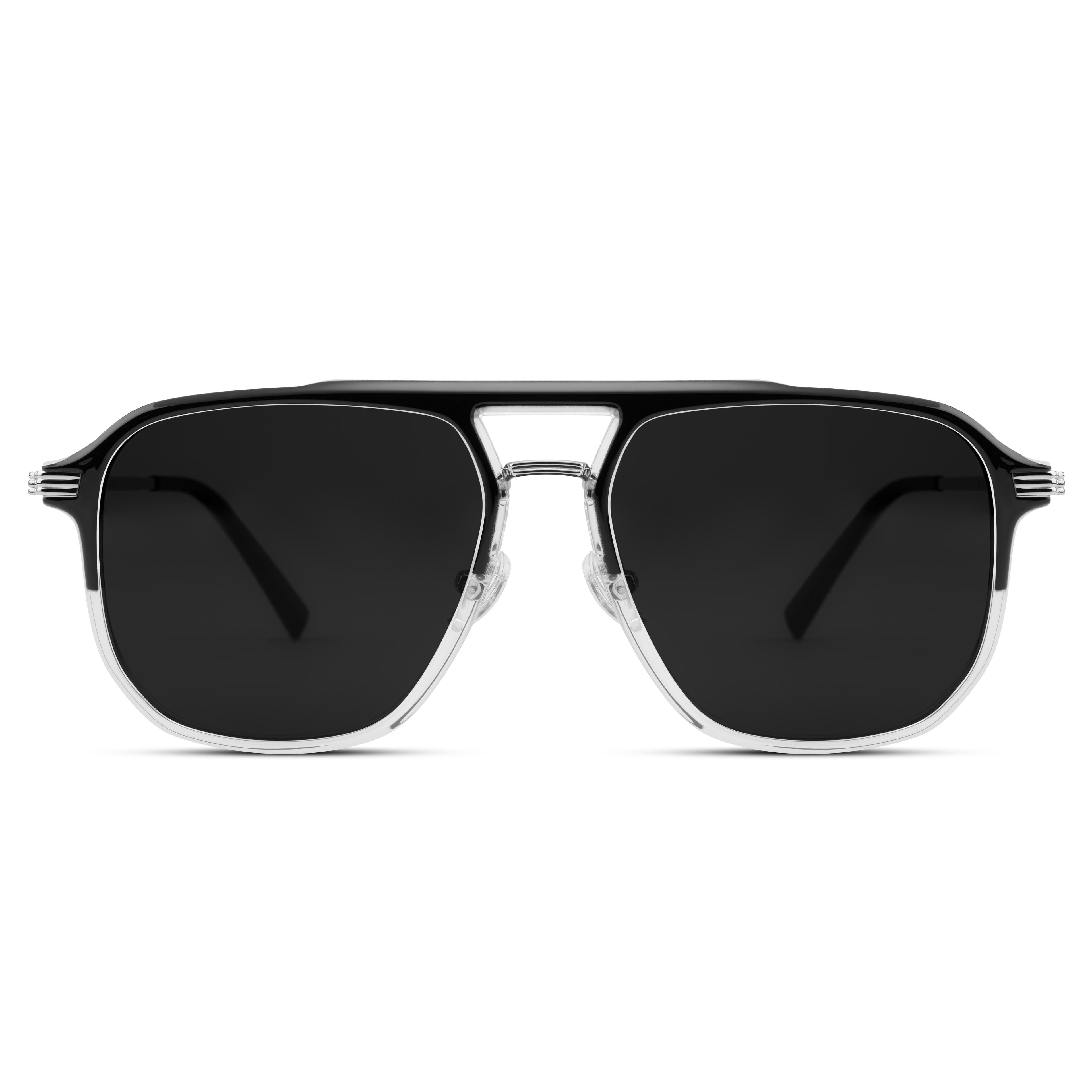 Occasus, Black & Transparent Double Bridge Dark Polarized Sunglasses, In  stock!