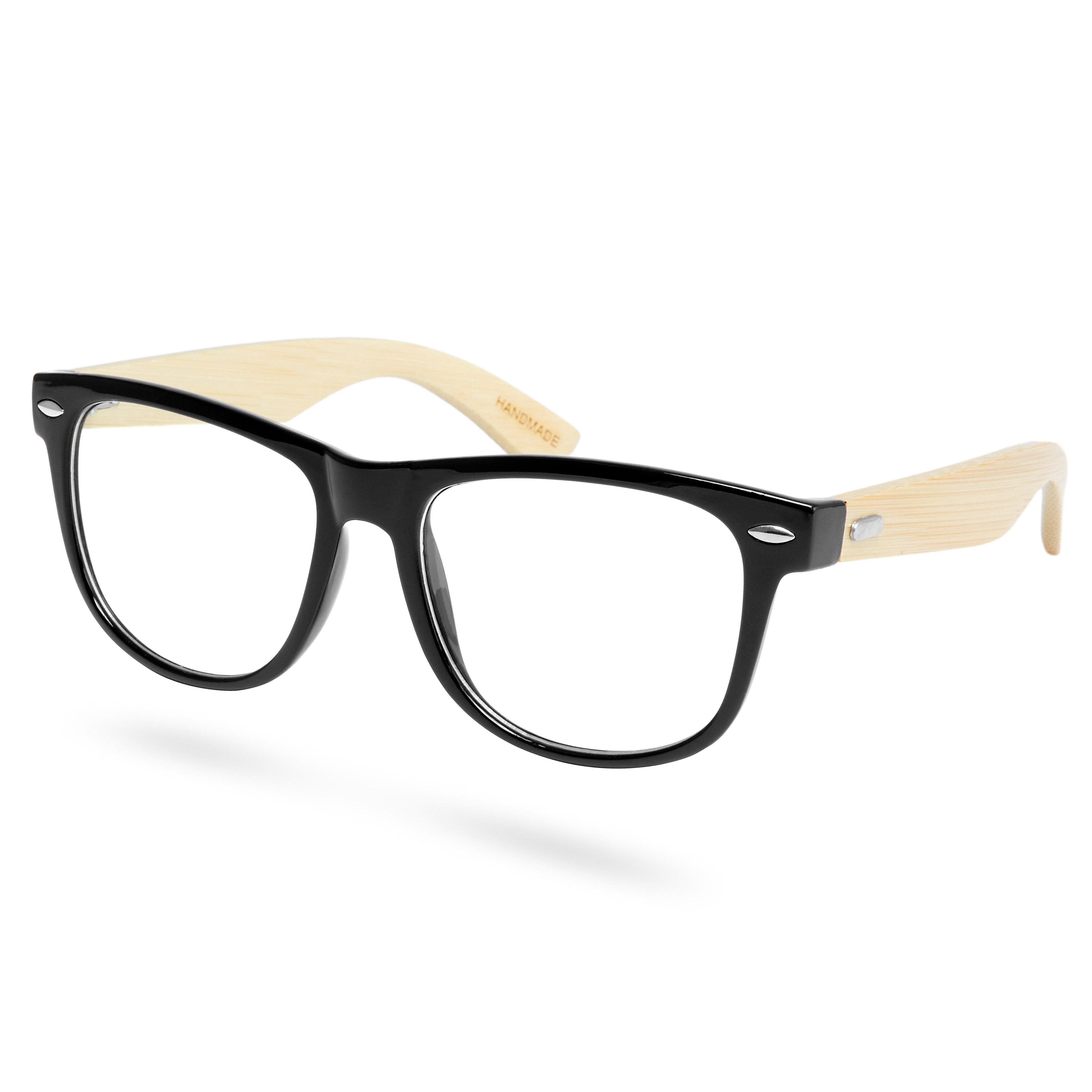 Schwarze Bambusholz Brille Mit Transparenten Gläsern - 2