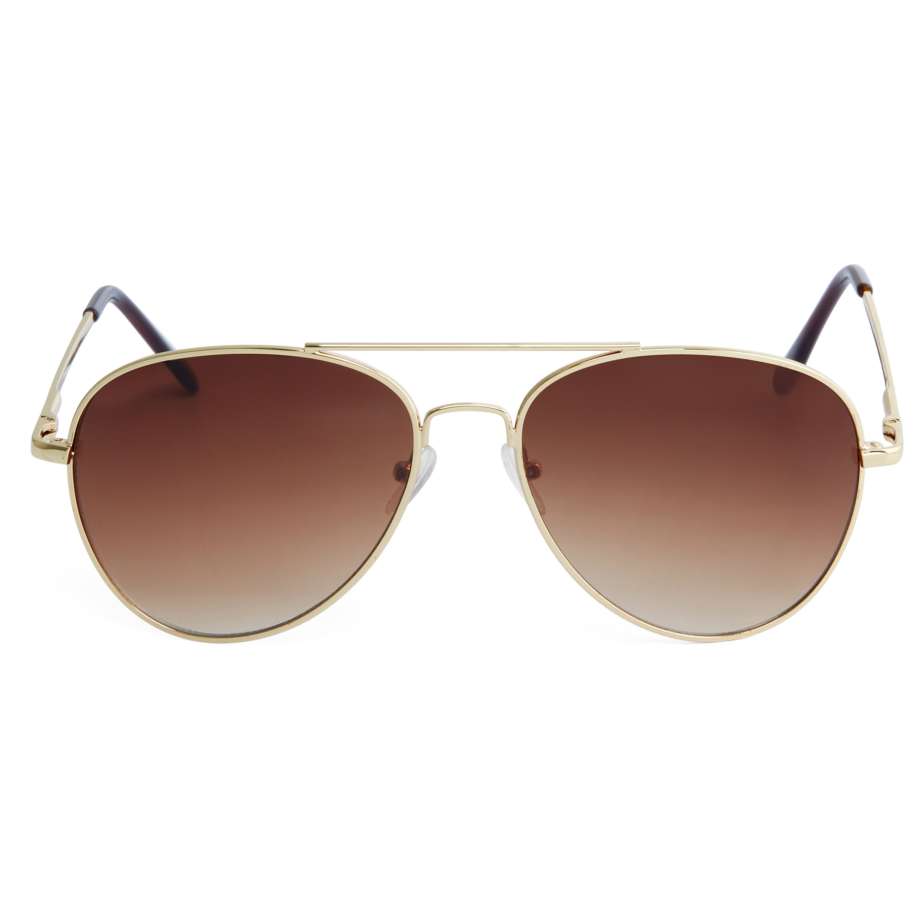 Gold-Tone & Terracotta Aviator Sunglasses
