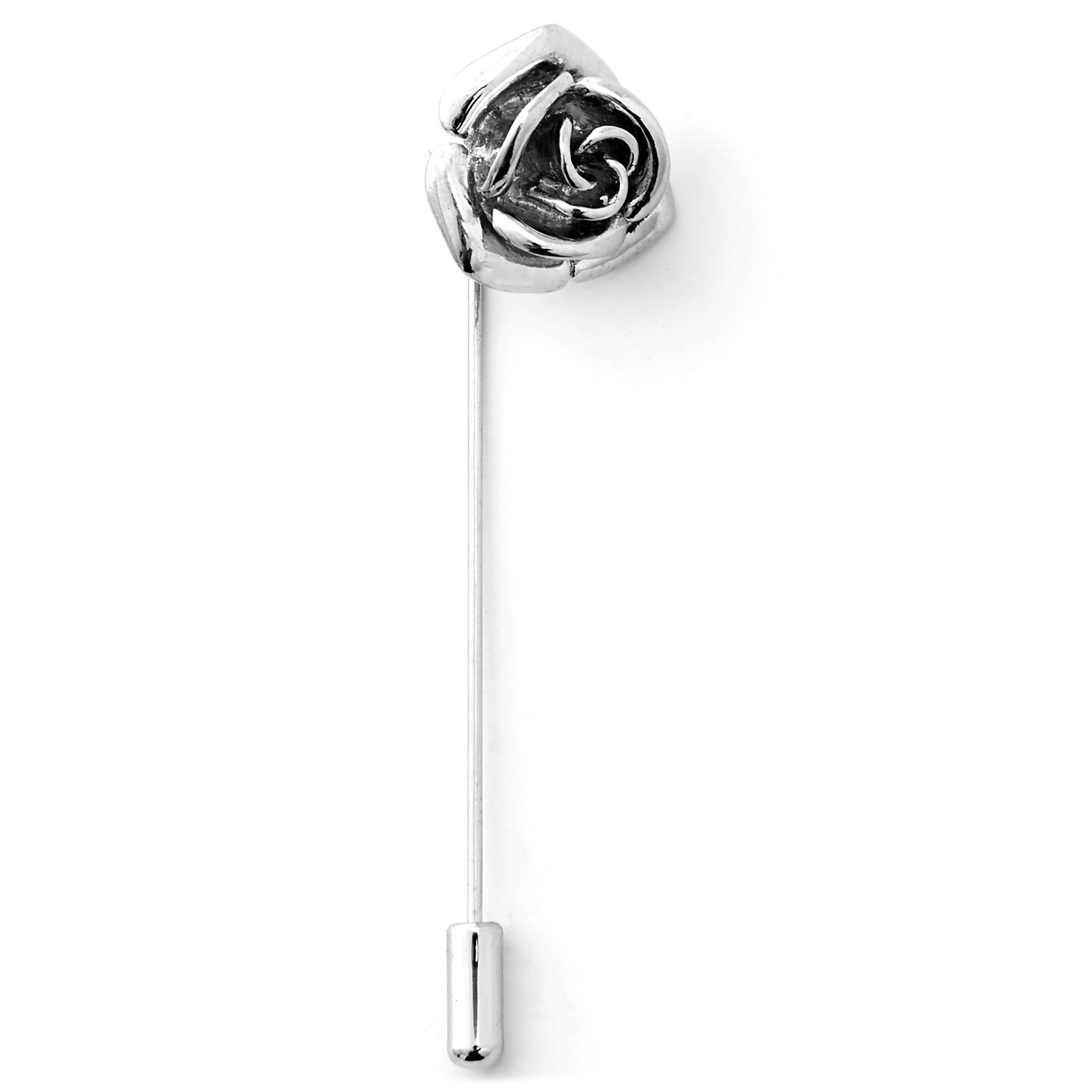 Silver-Tone Polished Rose Lapel Pin