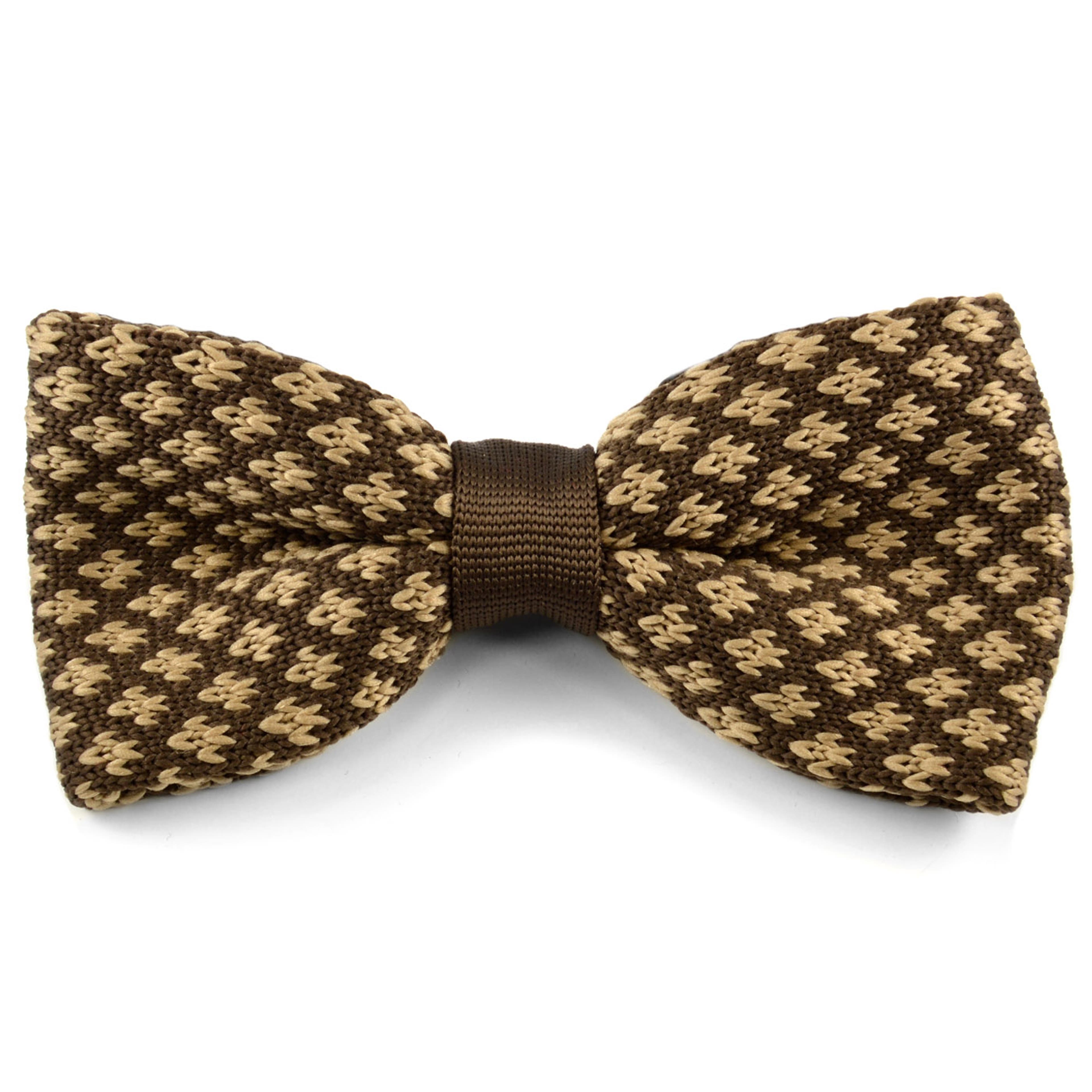 True & Caramel Brown Knitted Pre-Tied Bow Tie