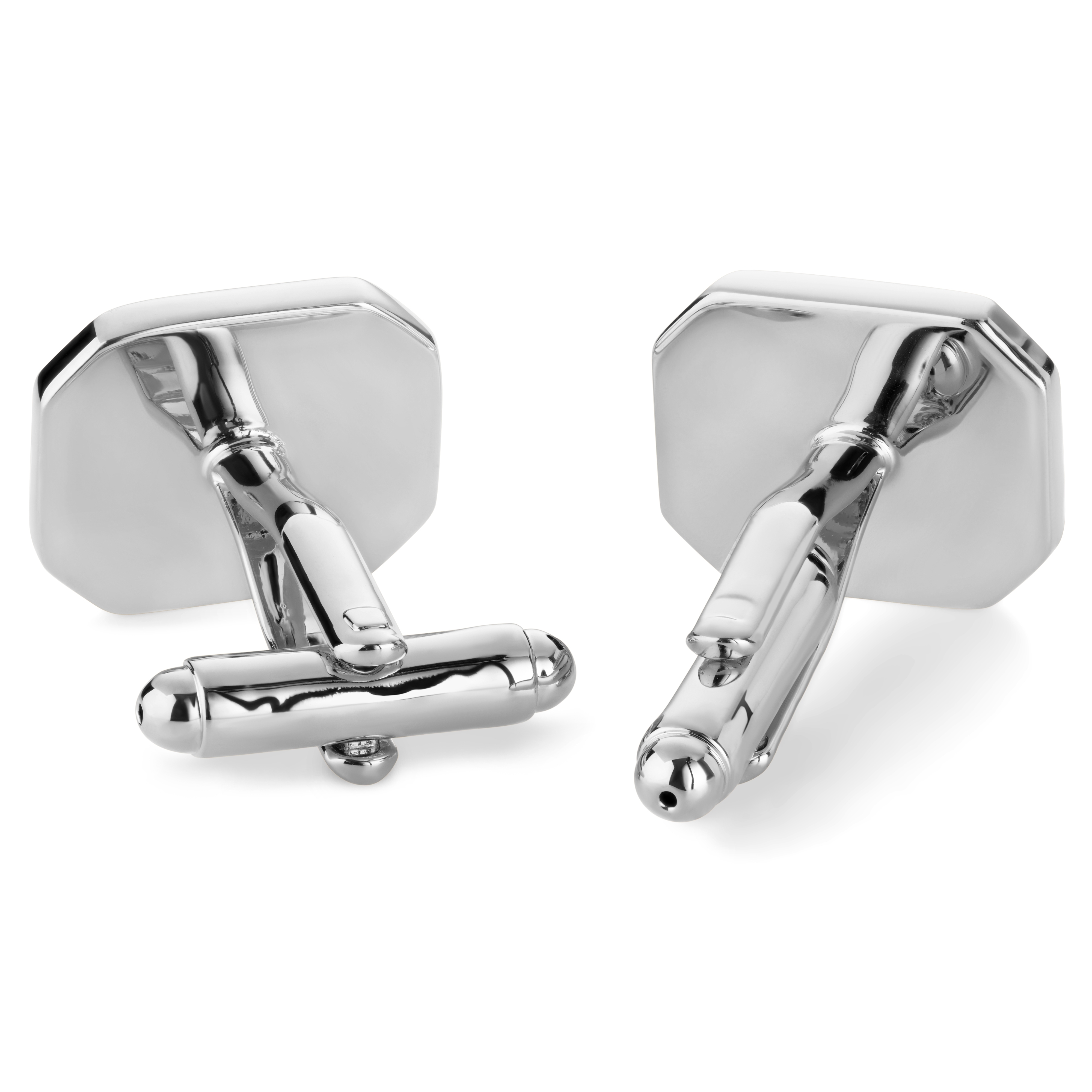 Осмоъгълни копчета за ръкавели в сребрист цвят с инкрустация от оникс - 2