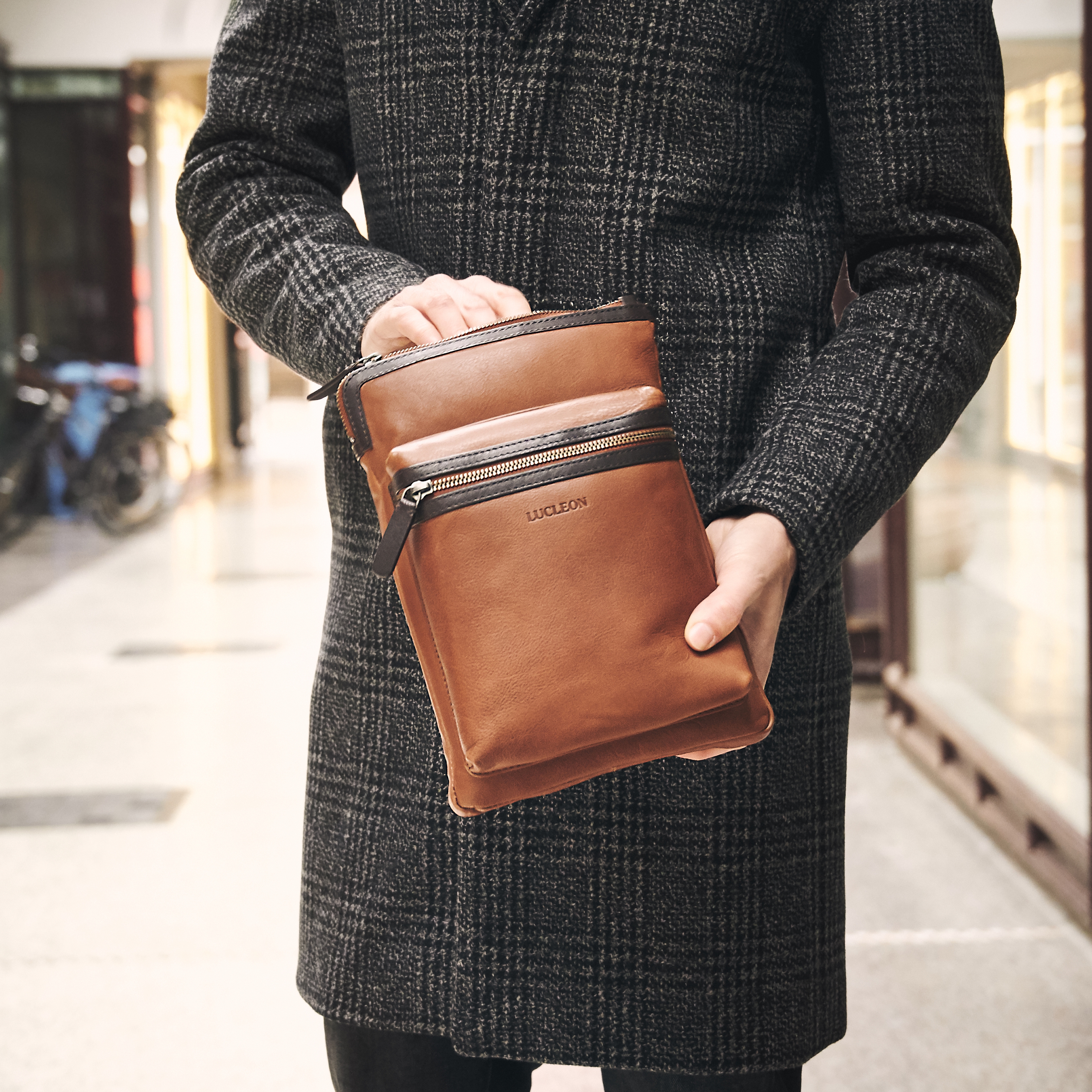 Lincoln | Tan & Dark Brown Leather Tablet Bag - 11