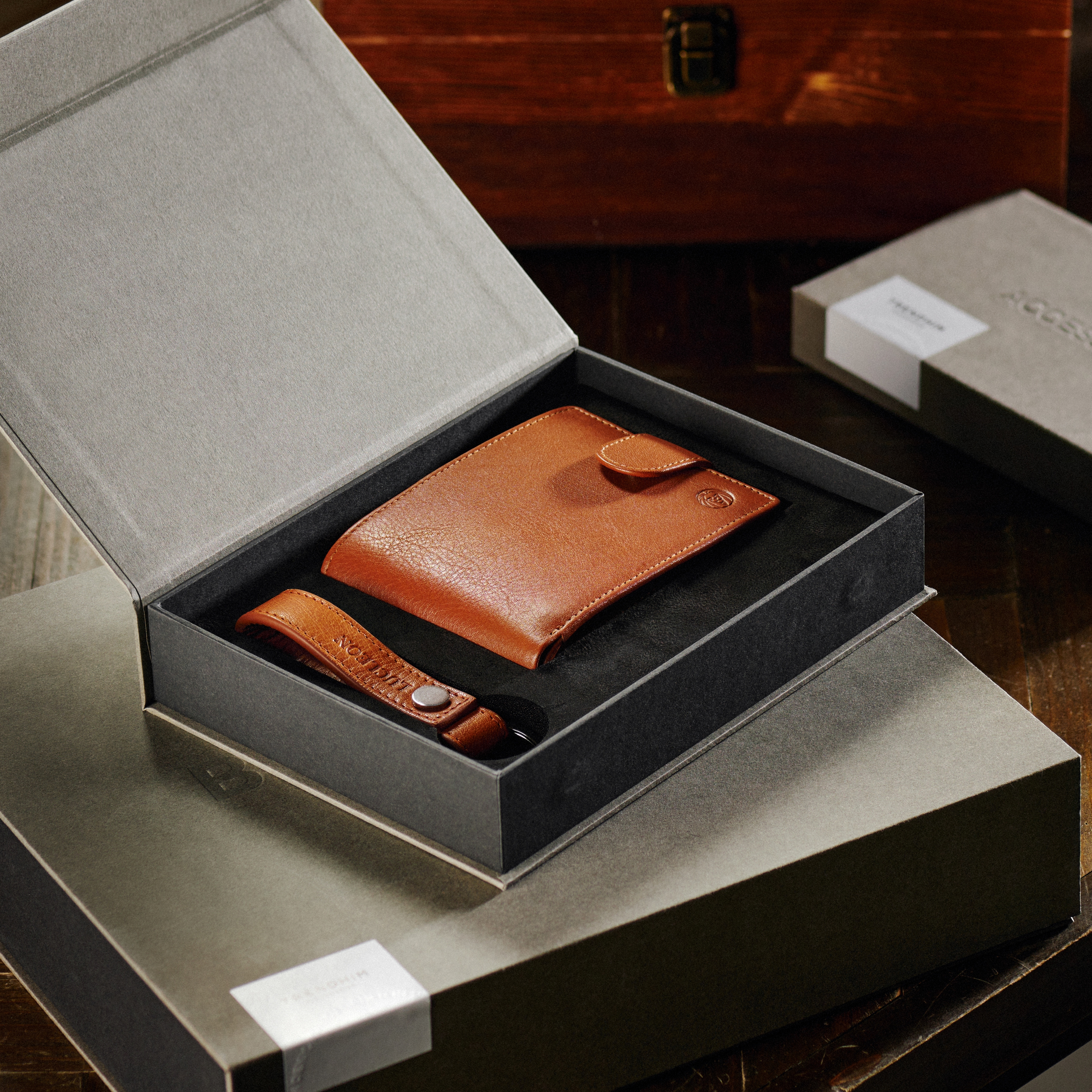 Brūns bifeļa ādas naudas maka dāvanu komplekts ar RFID aizsardzību - 5