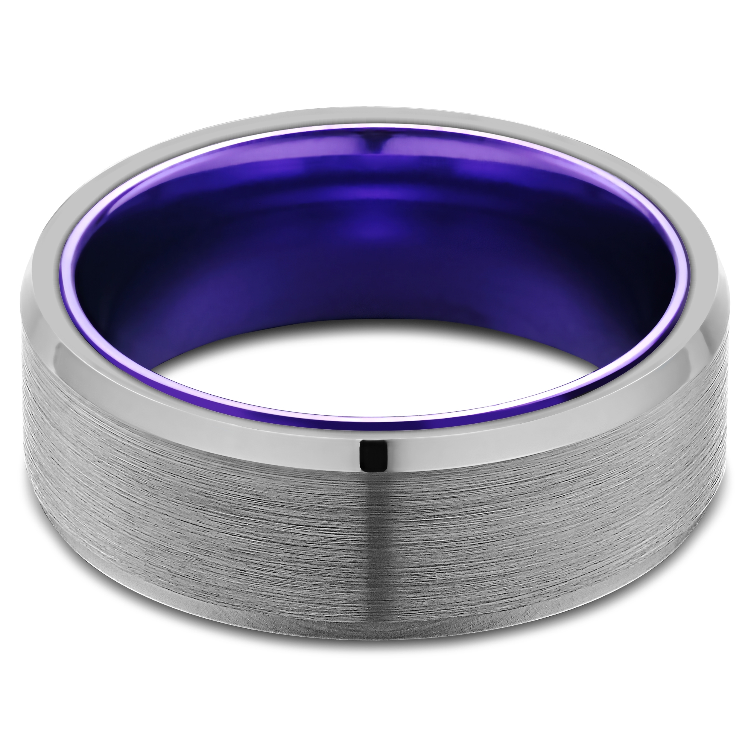 Terra | 8 mm Gunmetal Γκρι & Μωβ Δαχτυλίδι Με Λοξοτμημένες Άκρες από Tungsten Carbide - 2