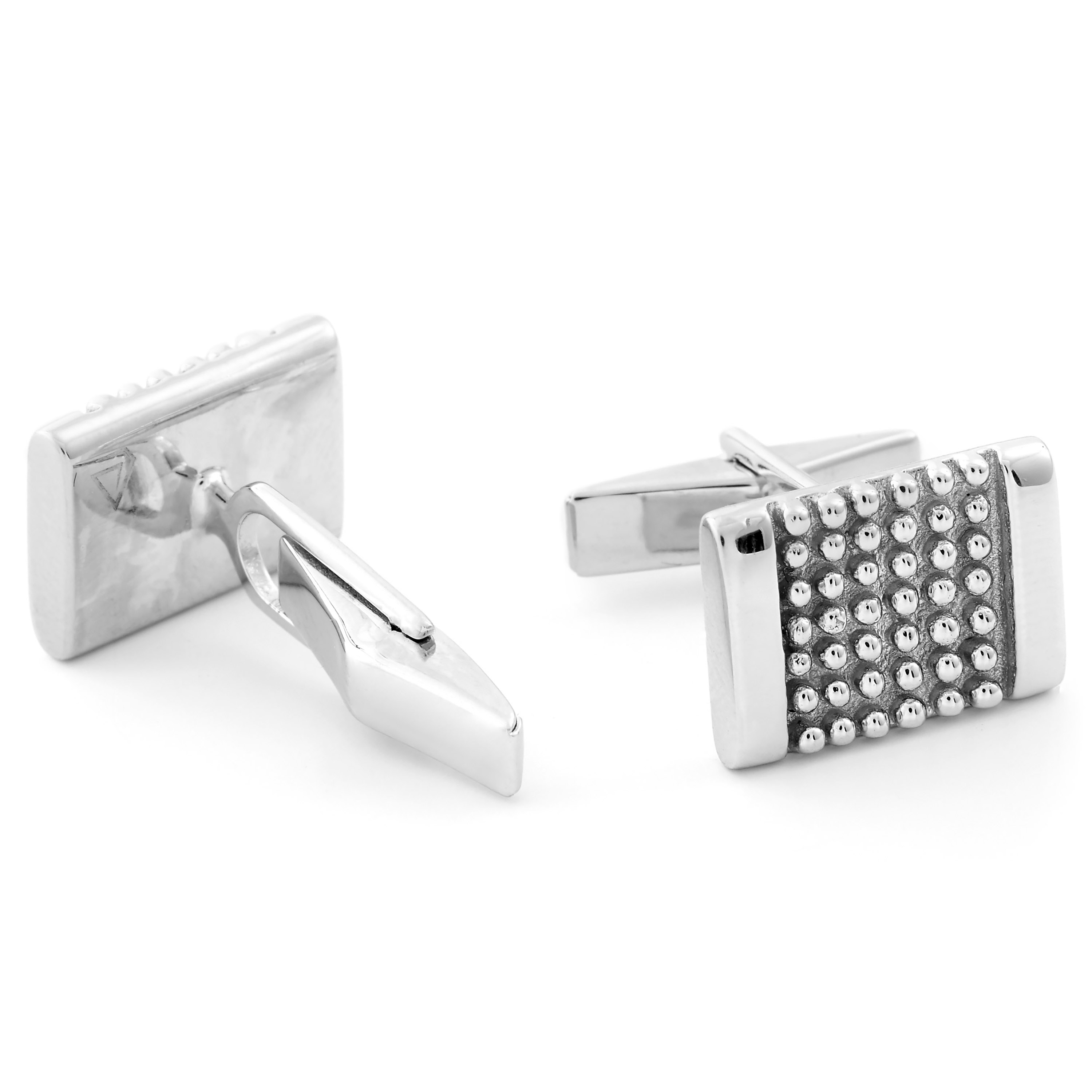 925er Silber Manschettenknöpfe Und Kurze Krawattenklammer Set Mit Noppen Motiv  - 4