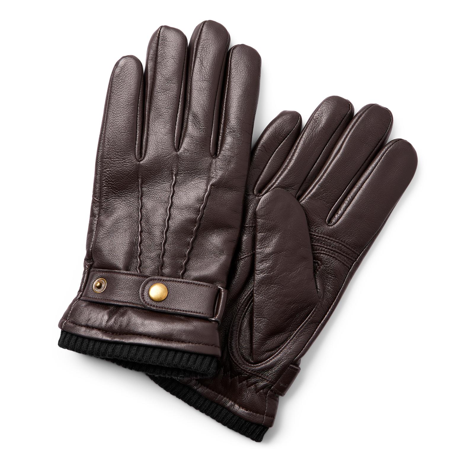 Fjeld | Dark Brown Strapped Ribbed Cuff Sheep Leather Gloves Fjeld | Dark Brown Strapped Ribbed Cuff Sheep Leather Gloves