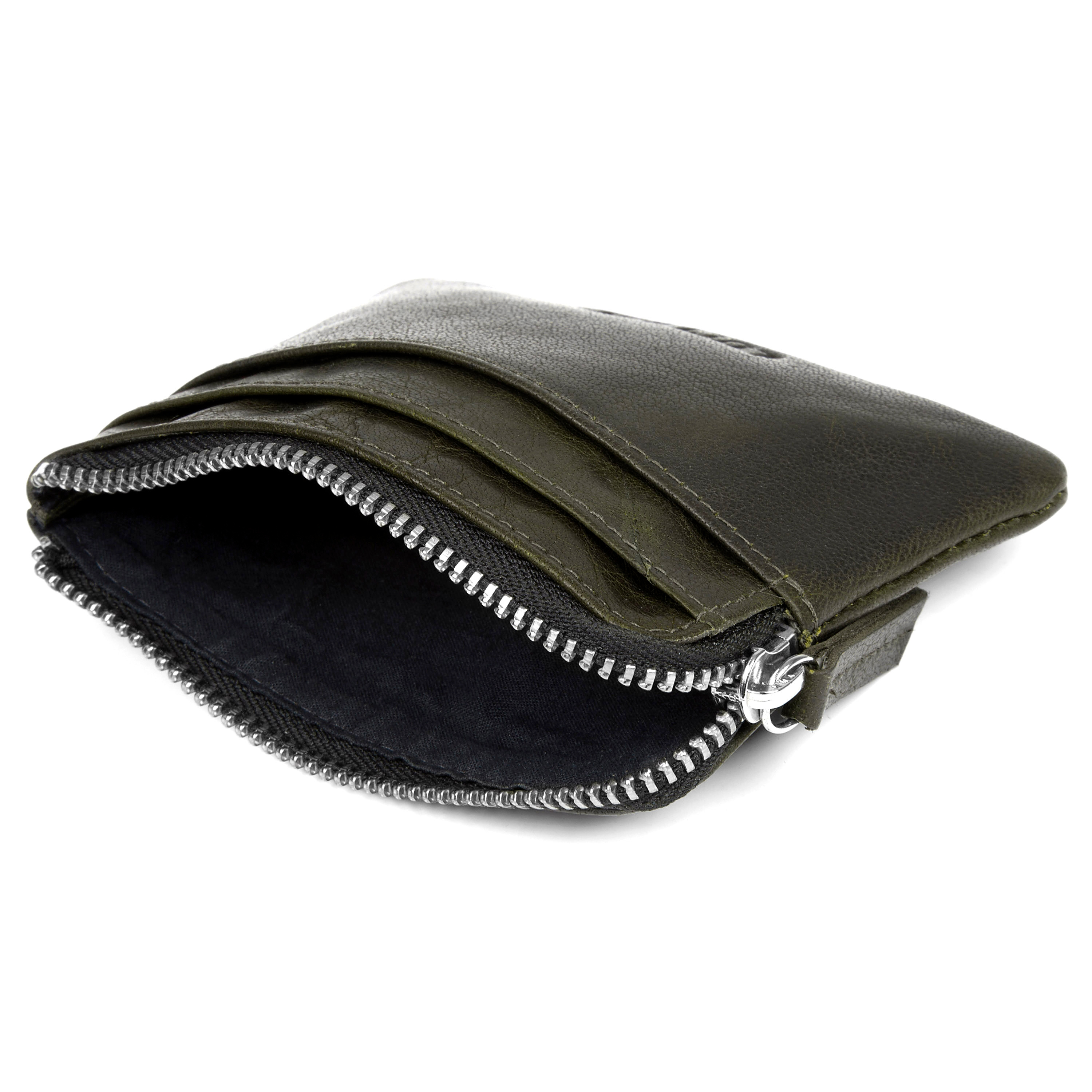 Montreal Olijfgroene RFID Lederen Pouch met Rits - 4