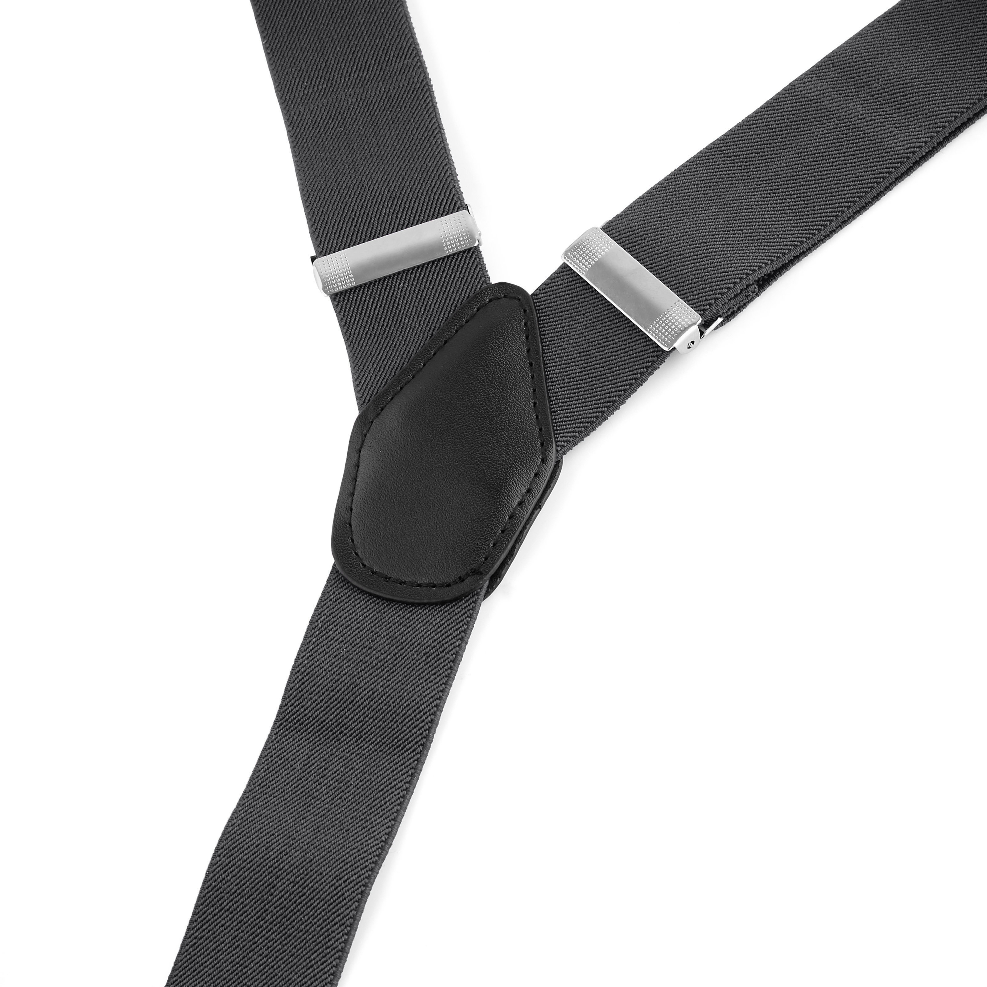Wide Dark Grey Split Button Suspenders - 3