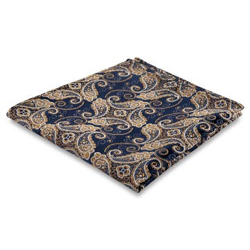 Blue & Gold Paisley Pattern Silk Pocket Square Blue & Gold Paisley Pattern Silk Pocket Square