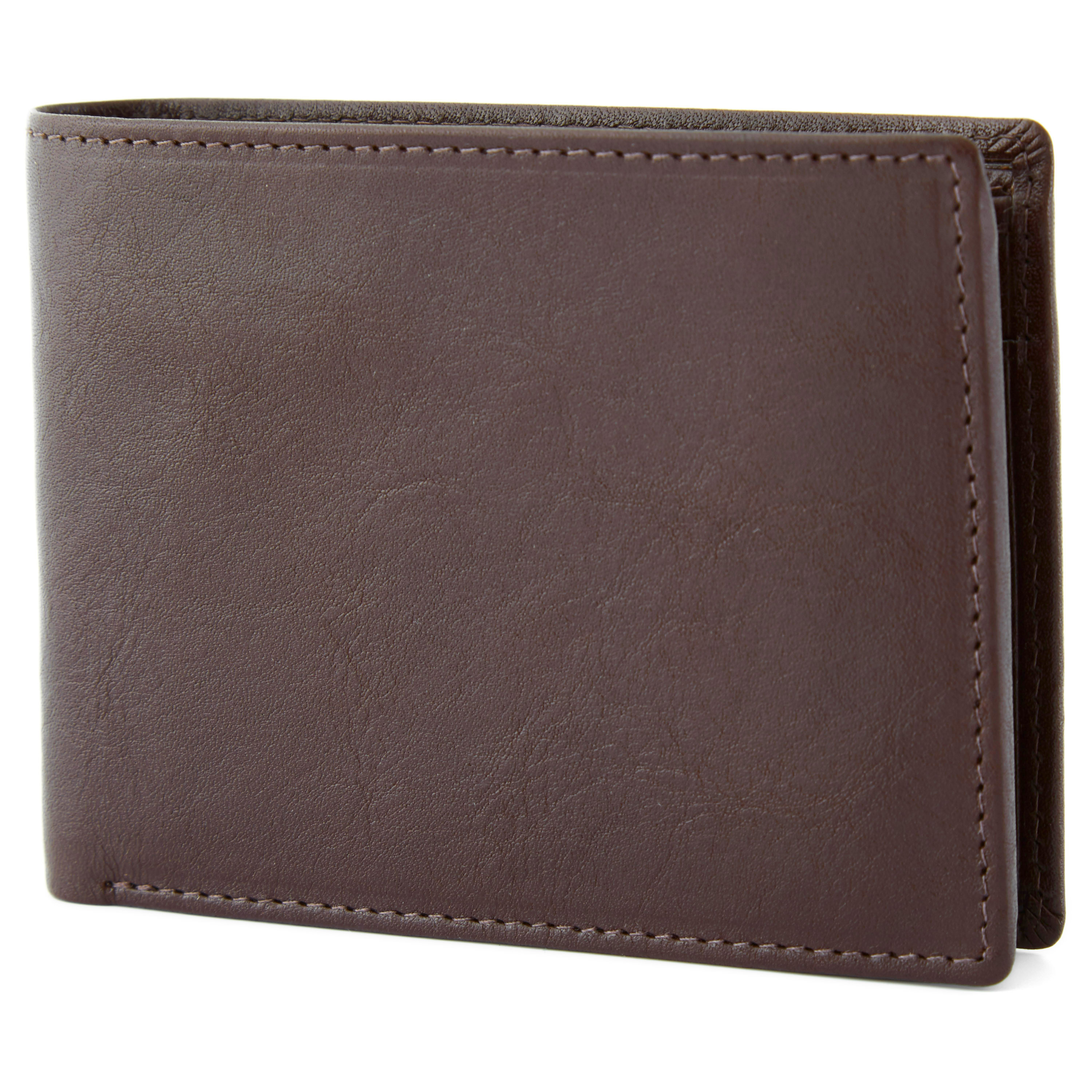 Skórzany i podwójnie składany portfel w kolorze czekoladowym - 1
