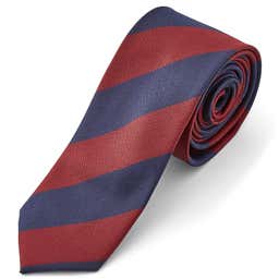 Dark Blue & Burgundy Diagonal Striped Polyester Tie