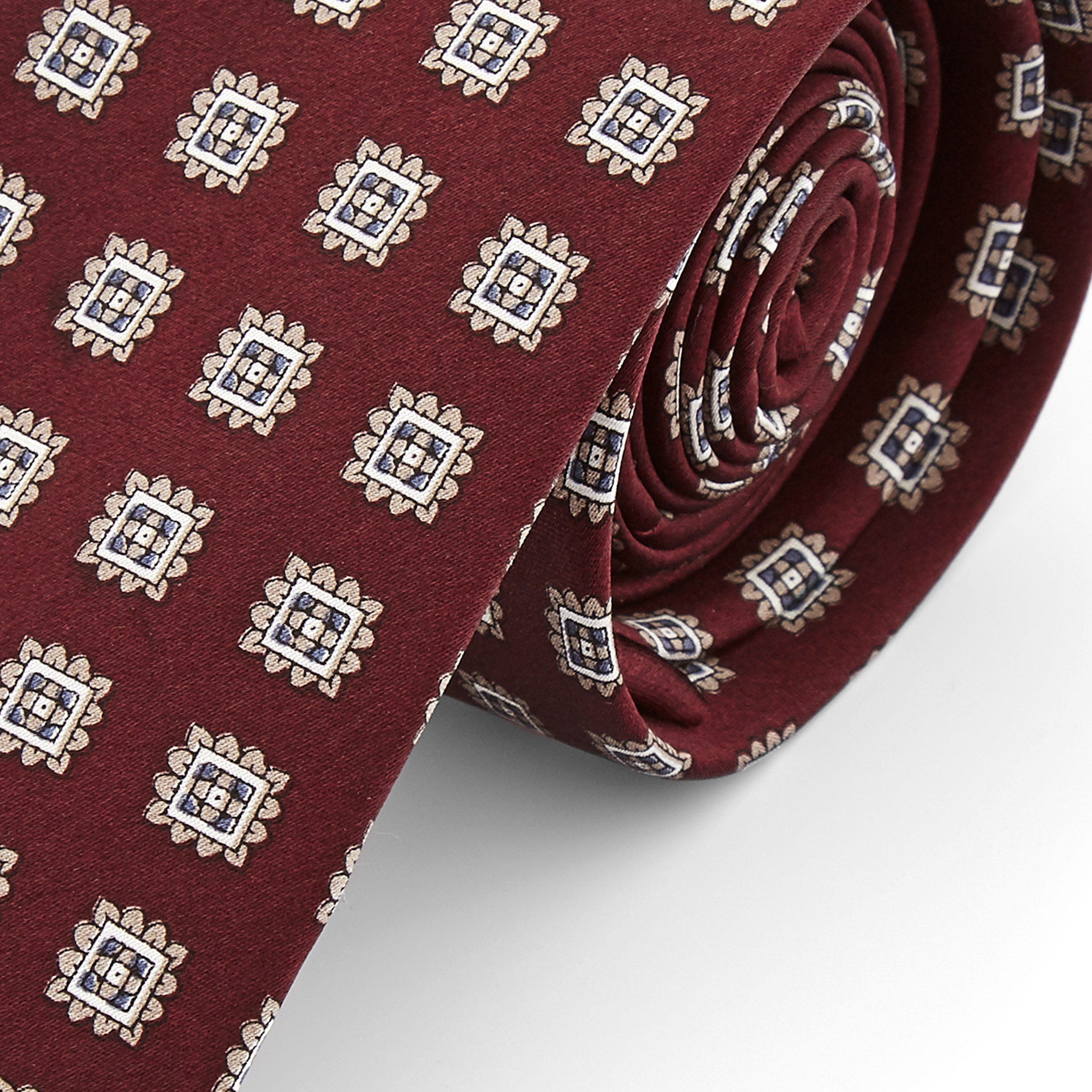 Burgundy Geometric Silk Tie - 2