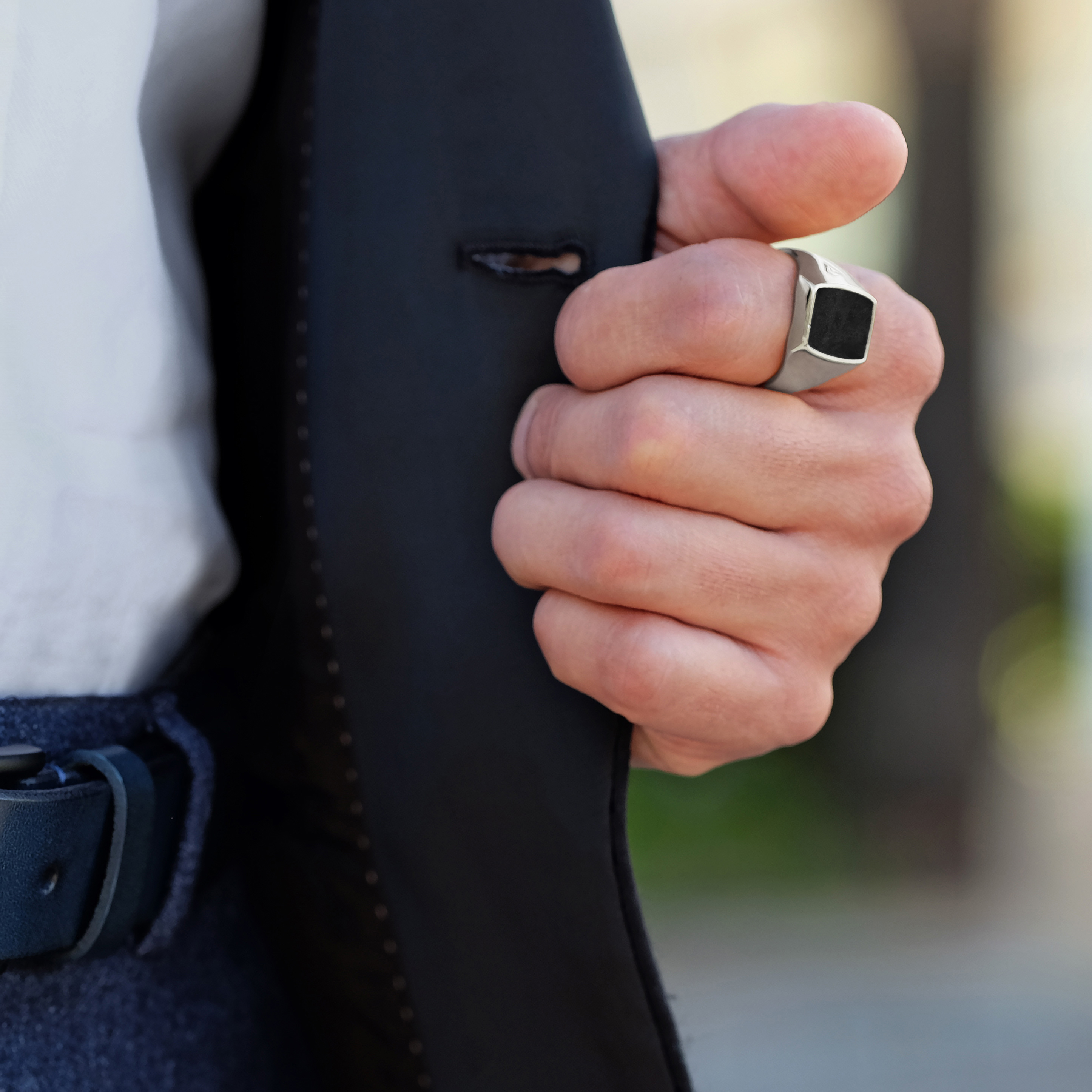 Large Onyx Signet 925s Silver Classic Ring - 5