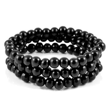 Bracelet de perles noires - bracelet triple