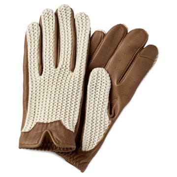True Brown & Ivory Sheep Leather Touchscreen Driving Gloves