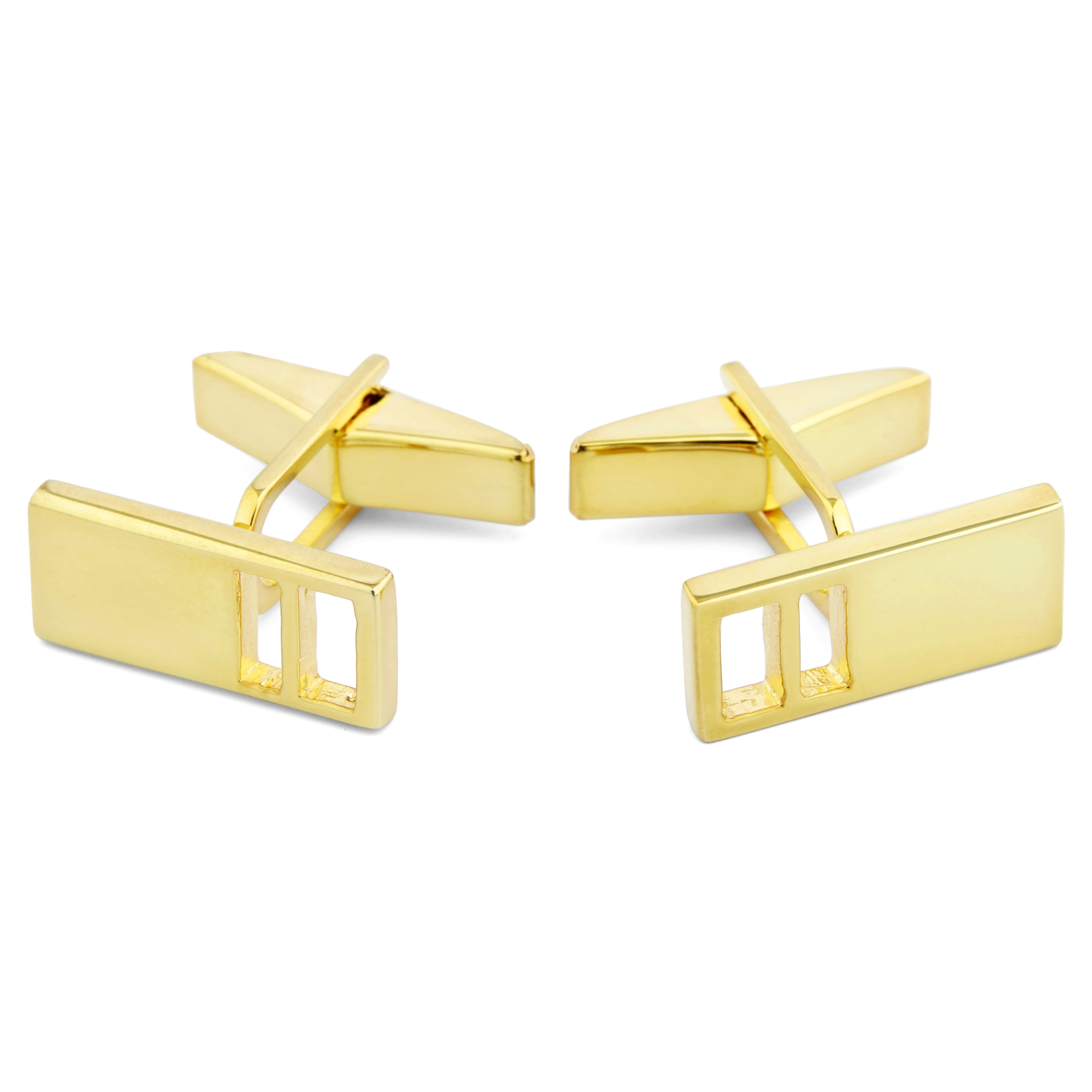 925er Gold Kurze Krawattenklammer & Manschettenknöpfe Set Mit Abgestuften Aussparungen - 2