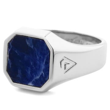 Сребърен пръстен печат със син камък
