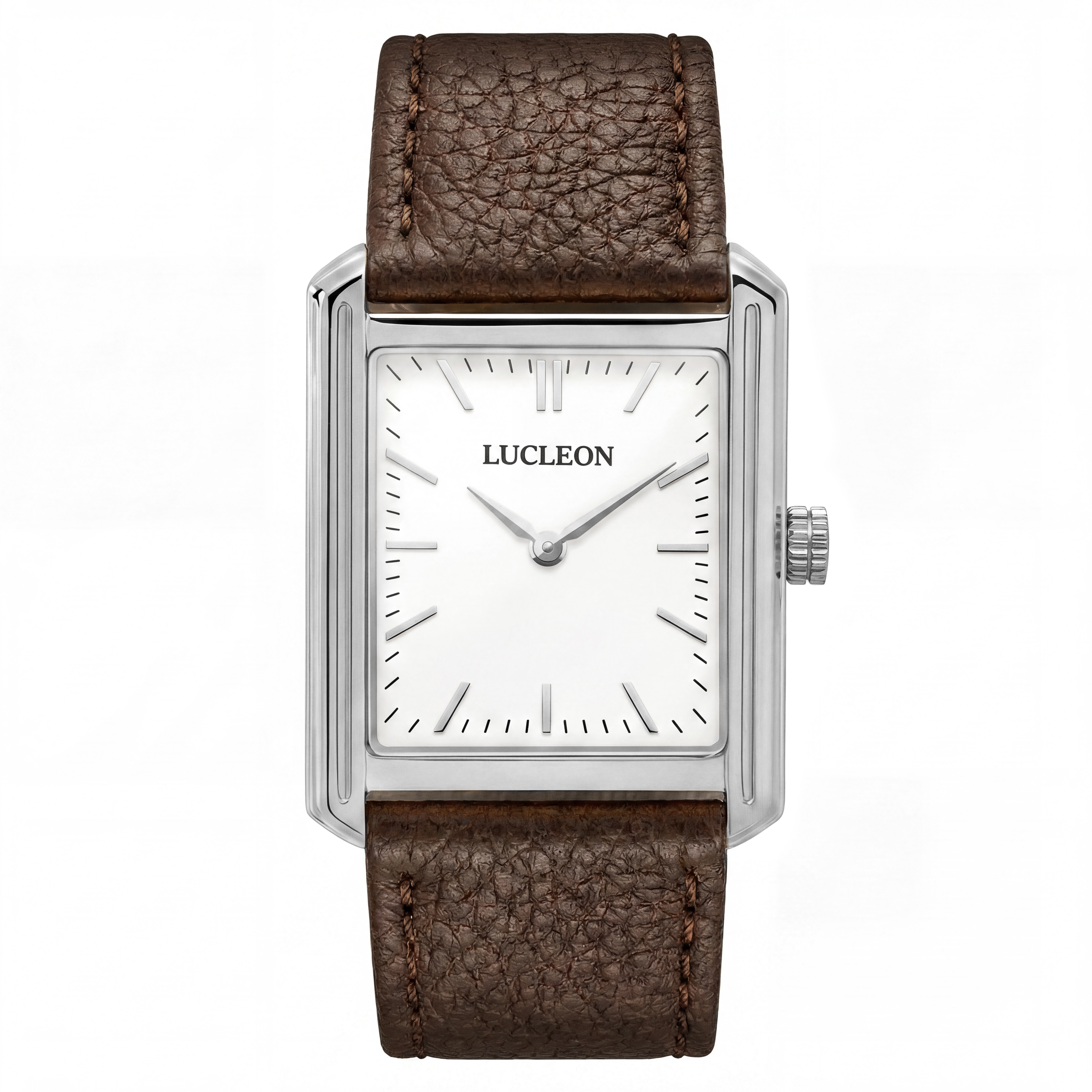 Legacy | Retro Sølvtonet Firkantet Ur med Hvid Urskive & Brun Læderrem