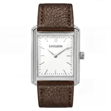 Legacy | Retro Sølvtonet Firkantet Ur med Hvid Urskive & Brun Læderrem Legacy | Retro Sølvtonet Firkantet Ur med Hvid Urskive & Brun Læderrem